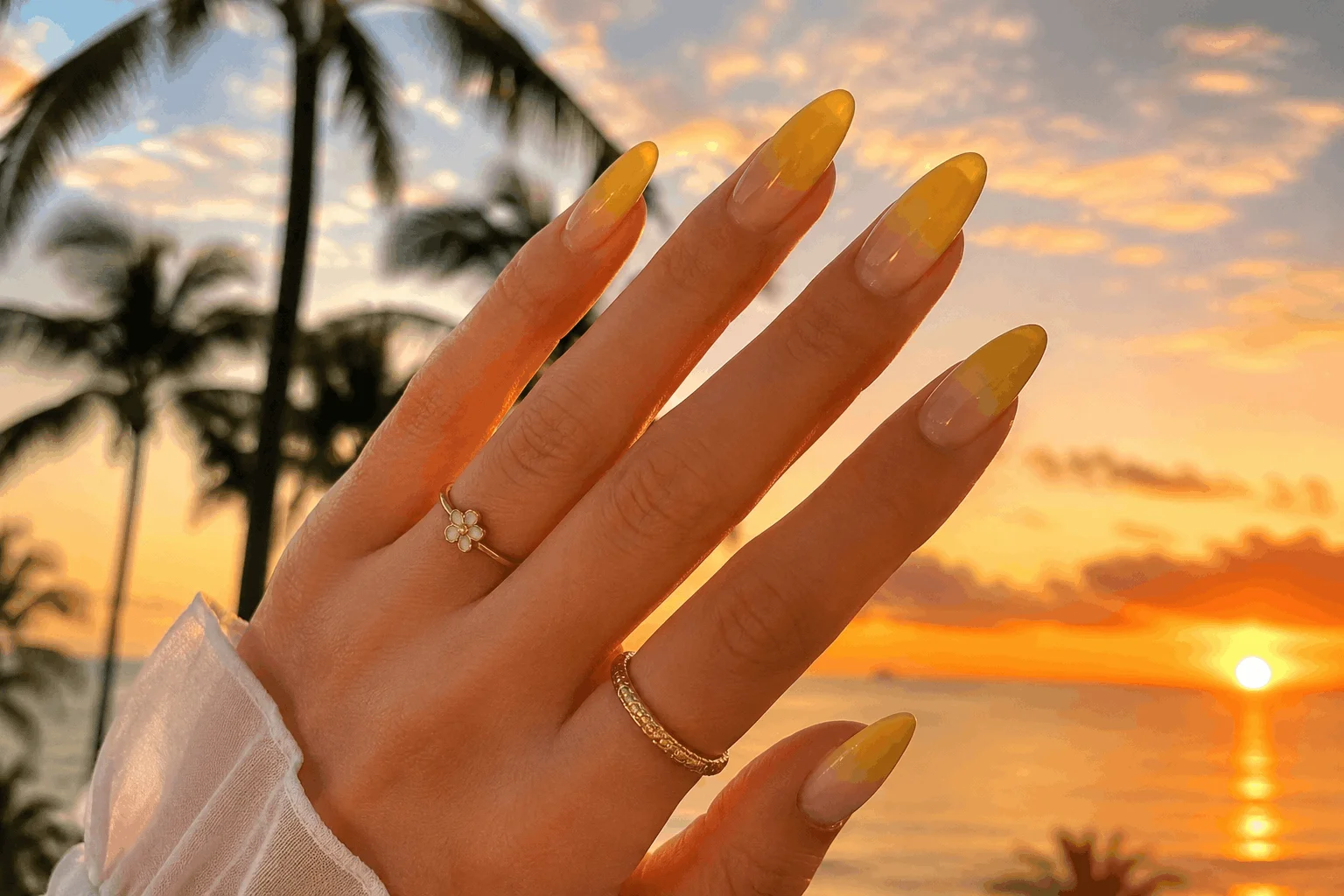 11 Yellow Summer Nails That Look So Bright & Cute 8 Elegant yellow ombre nails with sunset inspired colors
