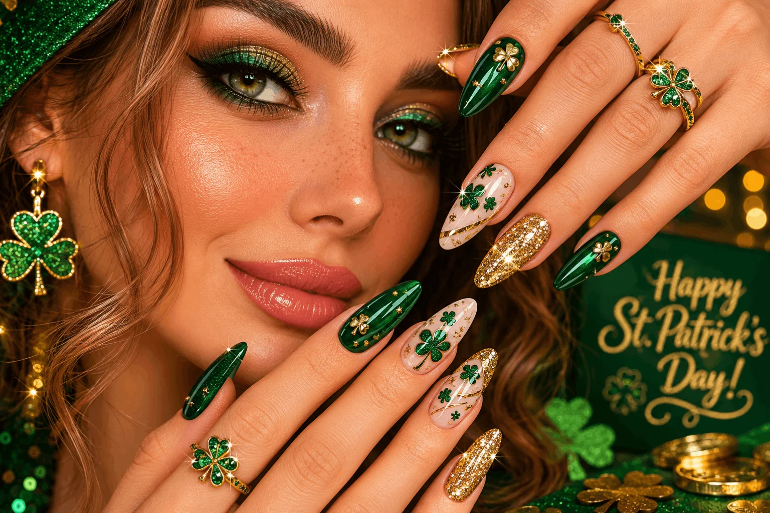 12 Saint Patricks Day Nails That Feel Extra Lucky 11 Festive Saint Patrick's Day nails with shamrocks