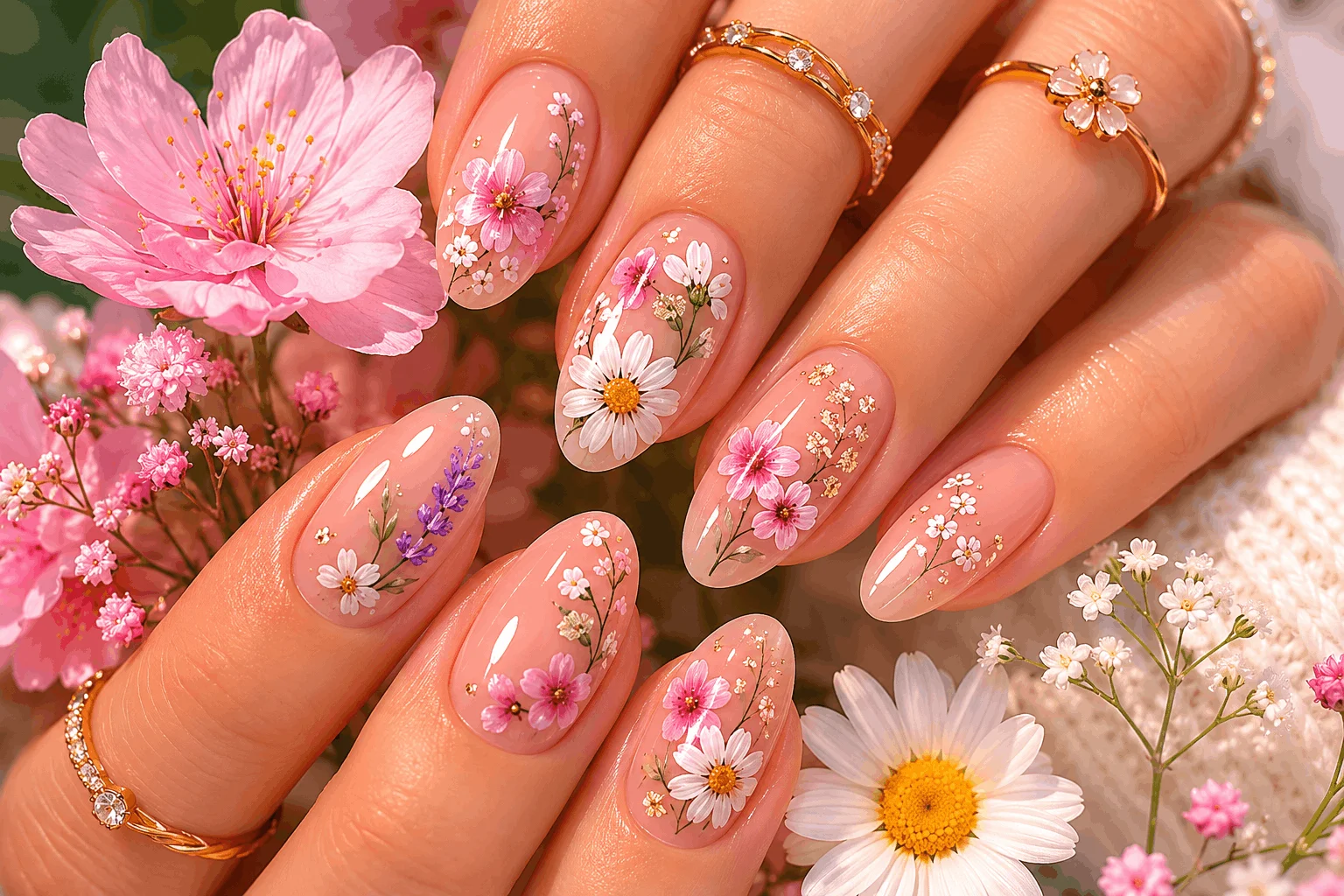 10 April Nails Ideas for a Chic Seasonal Manicure 3 Floral April nail art with daisy and blossom designs