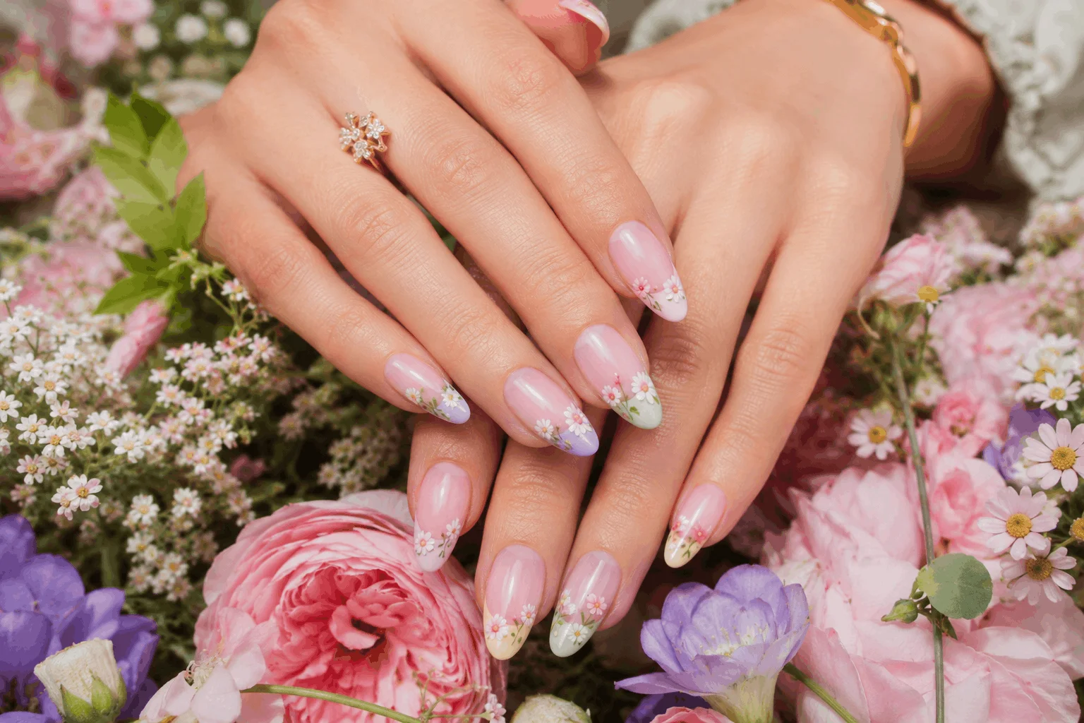 10 Gorgeous Spring French Manicure Ideas You Need to Try 3 Floral French tip nails with daisy and blossom nail art