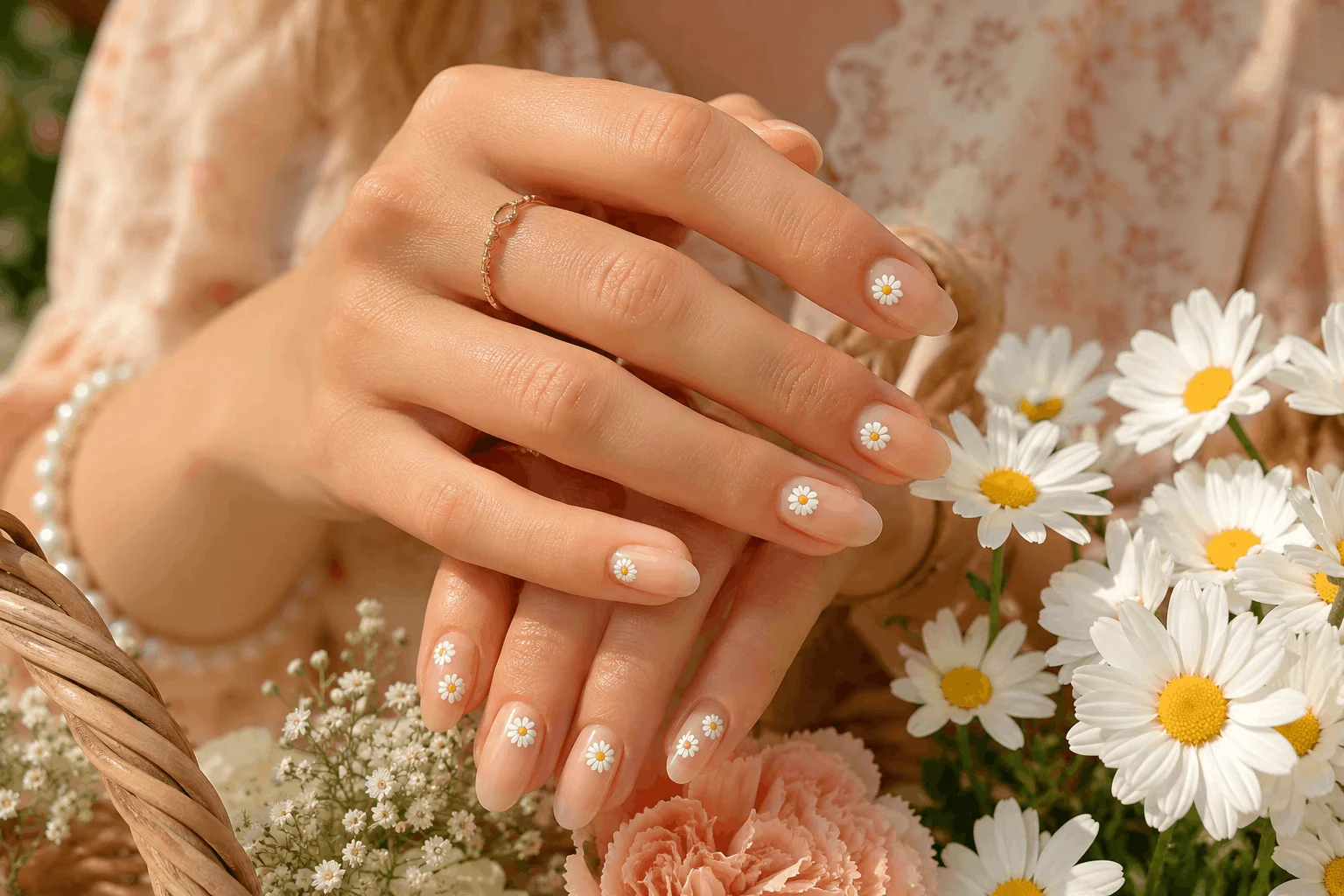 10 Spring Nails Ideas That Look So Pretty in Photos 4 Floral daisy spring nail art with soft feminine manicure aesthetic