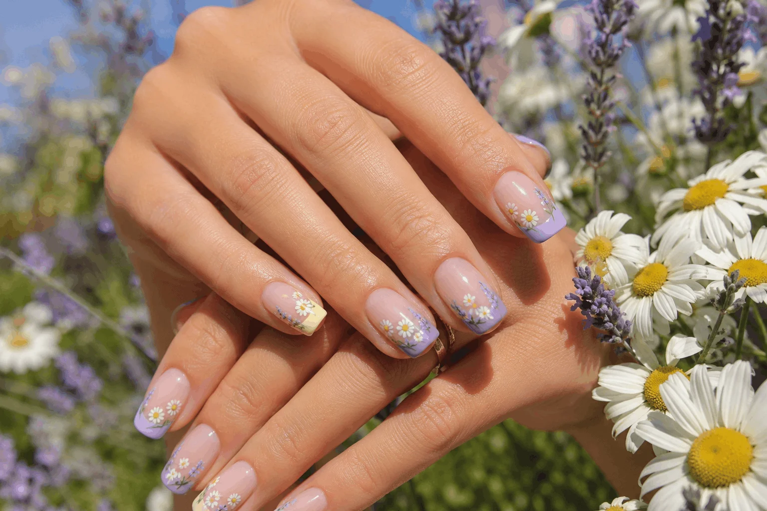 11 Summer French Tip Nails Trending on Pinterest 8 Floral summer French tip nails with daisy designs