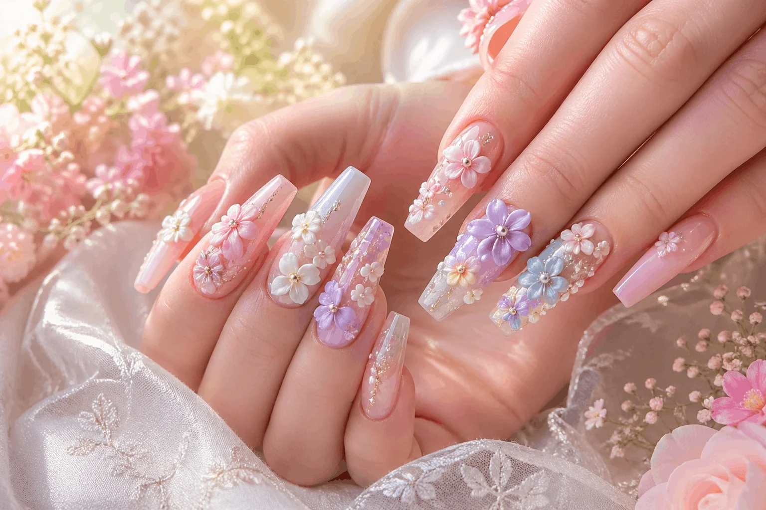 10 Summer Acrylic Nails 2026 That Look Stunning 8 Floral summer nails 2026 acrylic design