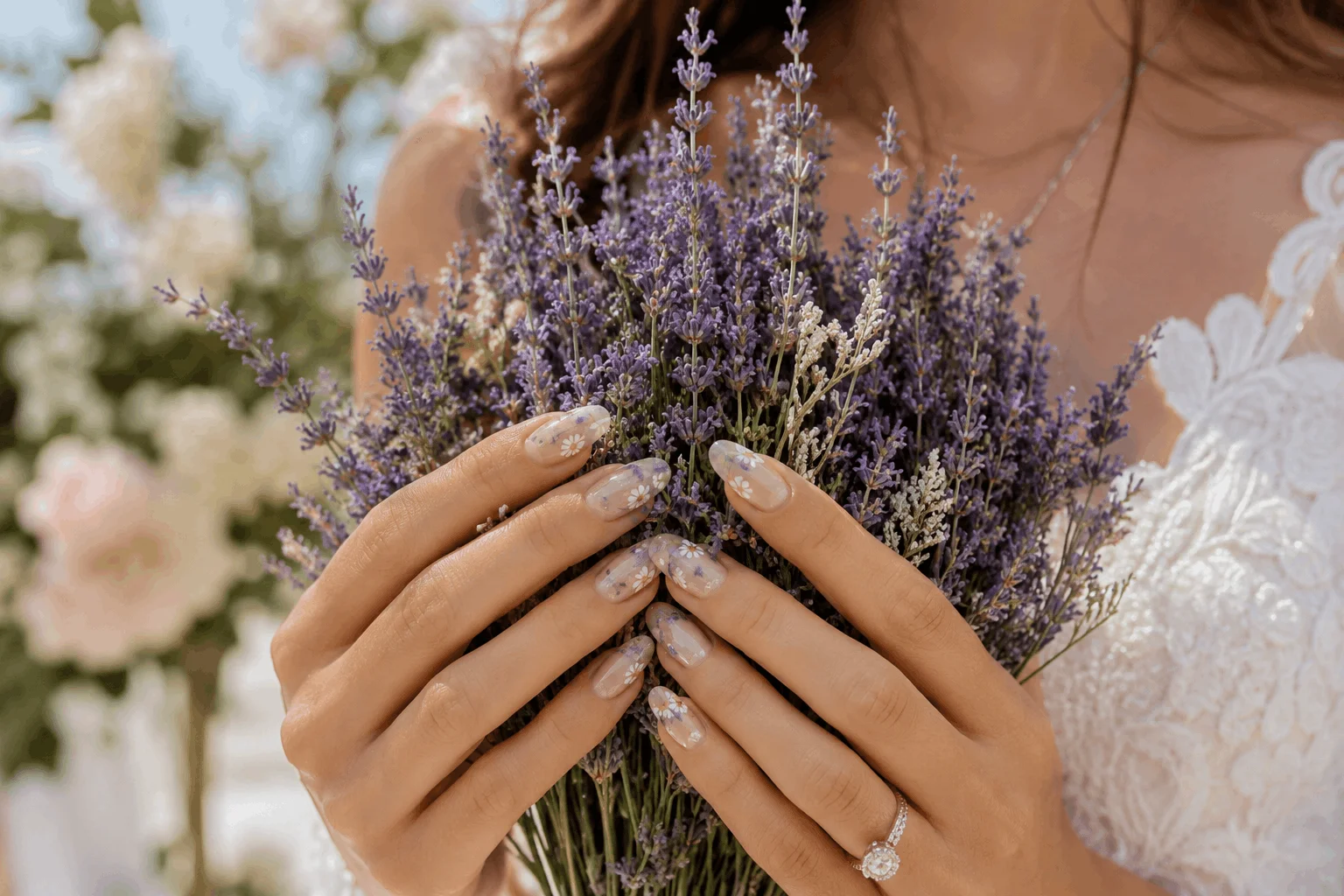 10 Summer Wedding Nails That Look So Elegant 6 Floral summer wedding nails with delicate bridal nail art
