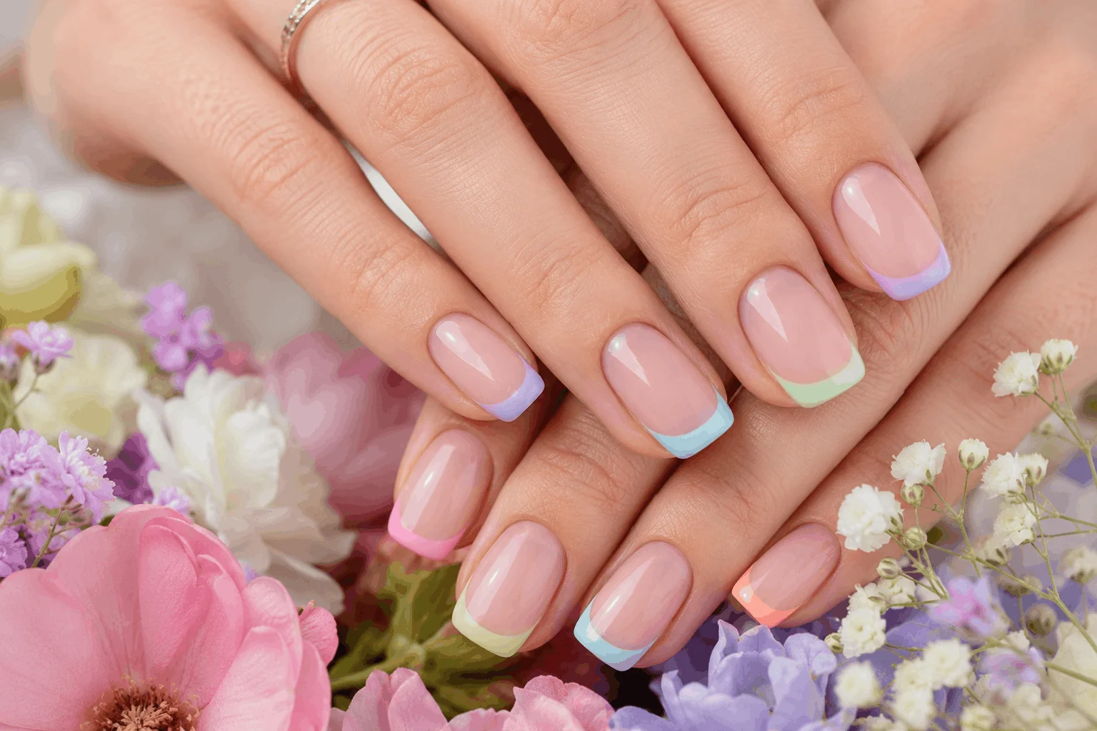 10 Gorgeous Spring French Manicure Ideas You Need to Try 2 Glamorous woman showing elegant spring French manicure nails