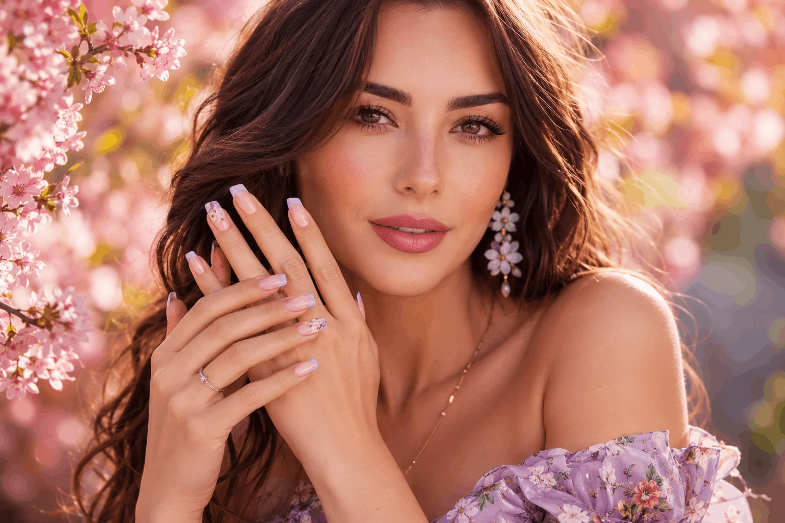 10 Gorgeous Spring French Manicure Ideas You Need to Try 1 Glamorous woman showing elegant spring French manicure nails