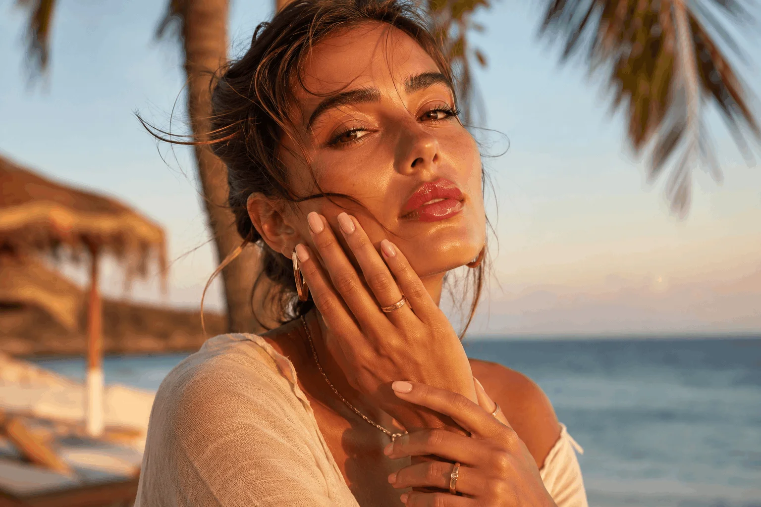 11 Simple Summer Nails Anyone Can Copy Fast 1 Glamorous woman showing simple summer nails outdoors