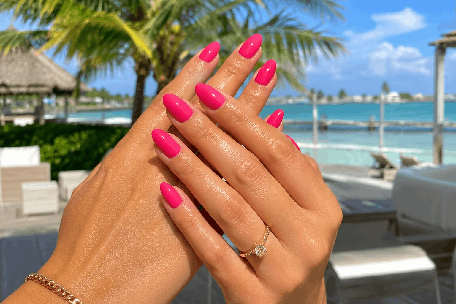 12 Hot Pink Summer Nails That Scream Vacation 2 Glossy hot pink summer nails with luxury tropical vibe