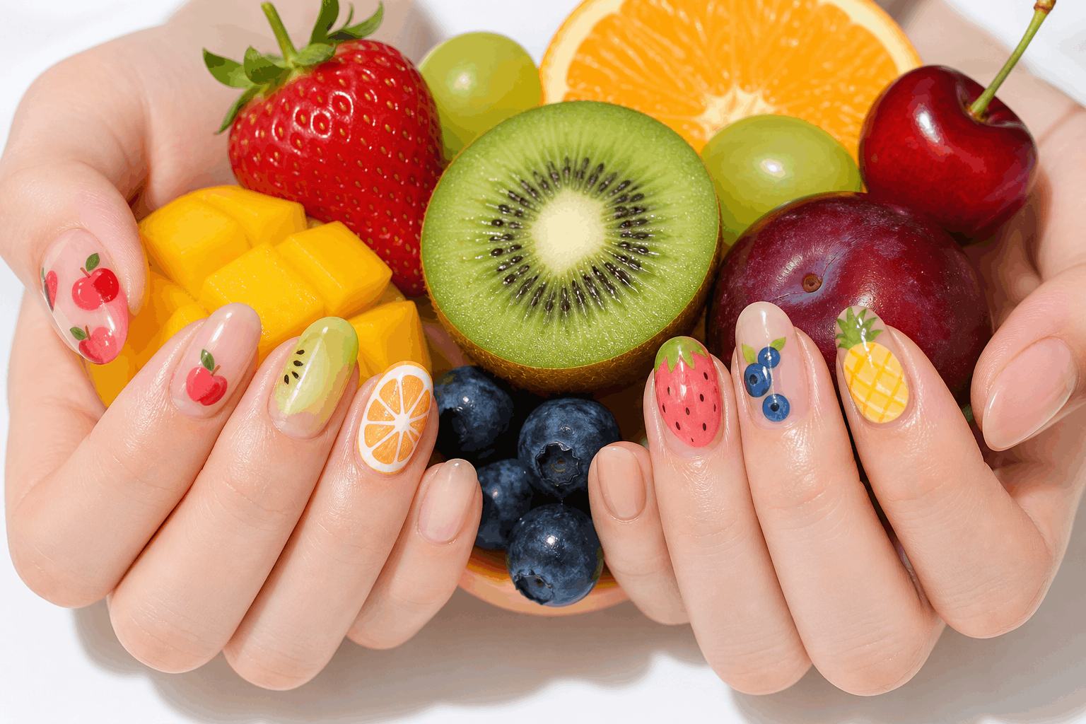10 Fruit Gel Nails That Look Fresh and Fun 11 Glossy mixed fruit nails colorful gel nail art design