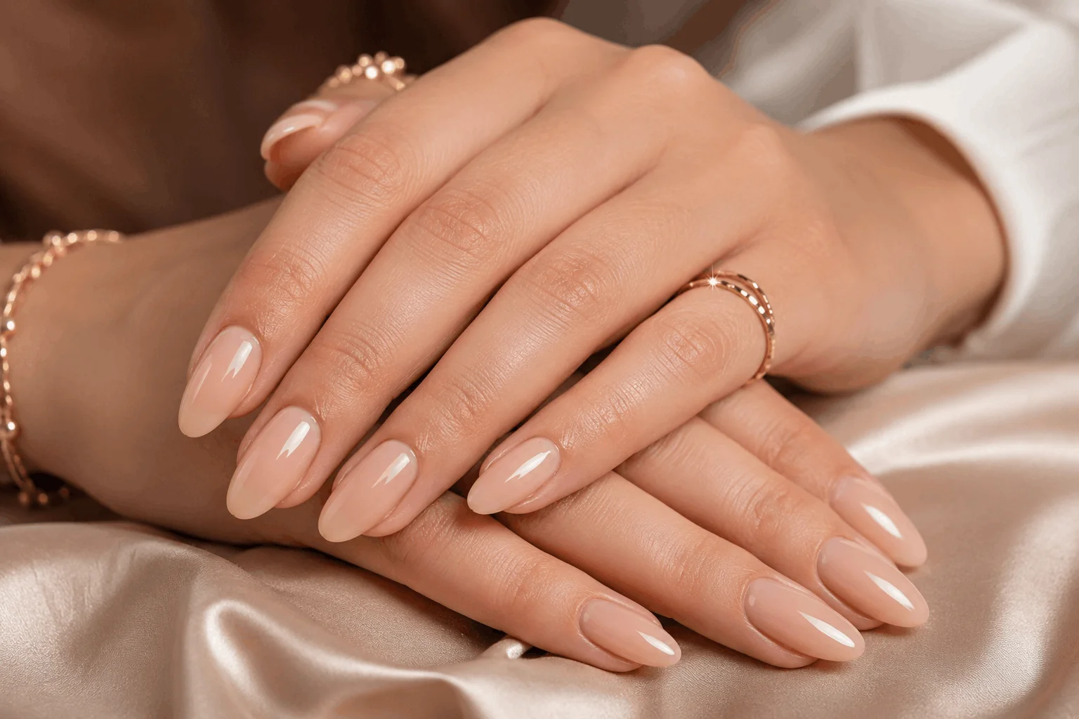 12 Simple Prom Nails That Look Seriously Expensive 3 Glossy nude almond nails for prom night