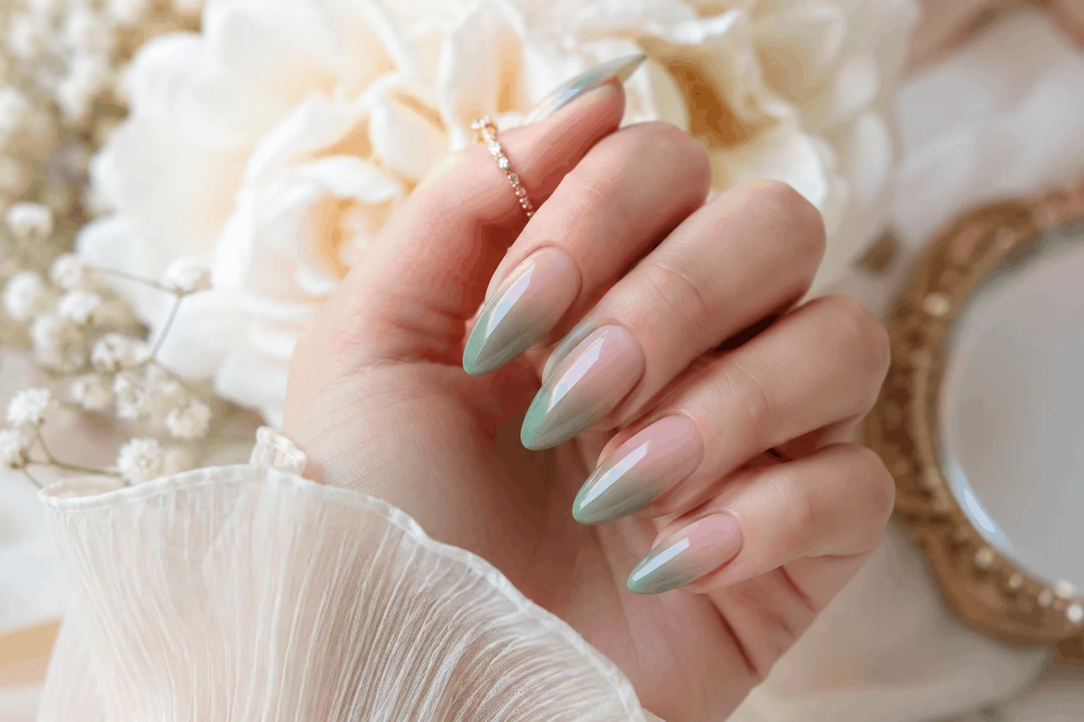 11 Green Spring Nails Everyone Will Copy 11 Green French ombre nails with soft sage gradient manicure