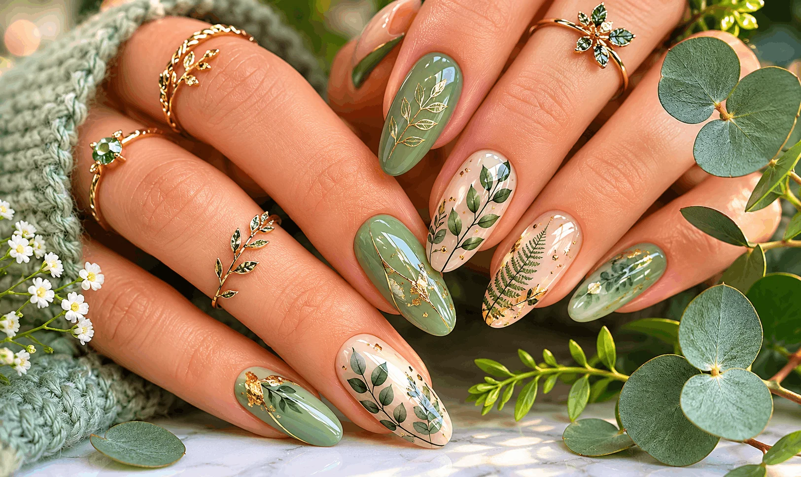 10 Cute May Nails You'll Want to Copy This Season 10 Green botanical nail design inspired by nature