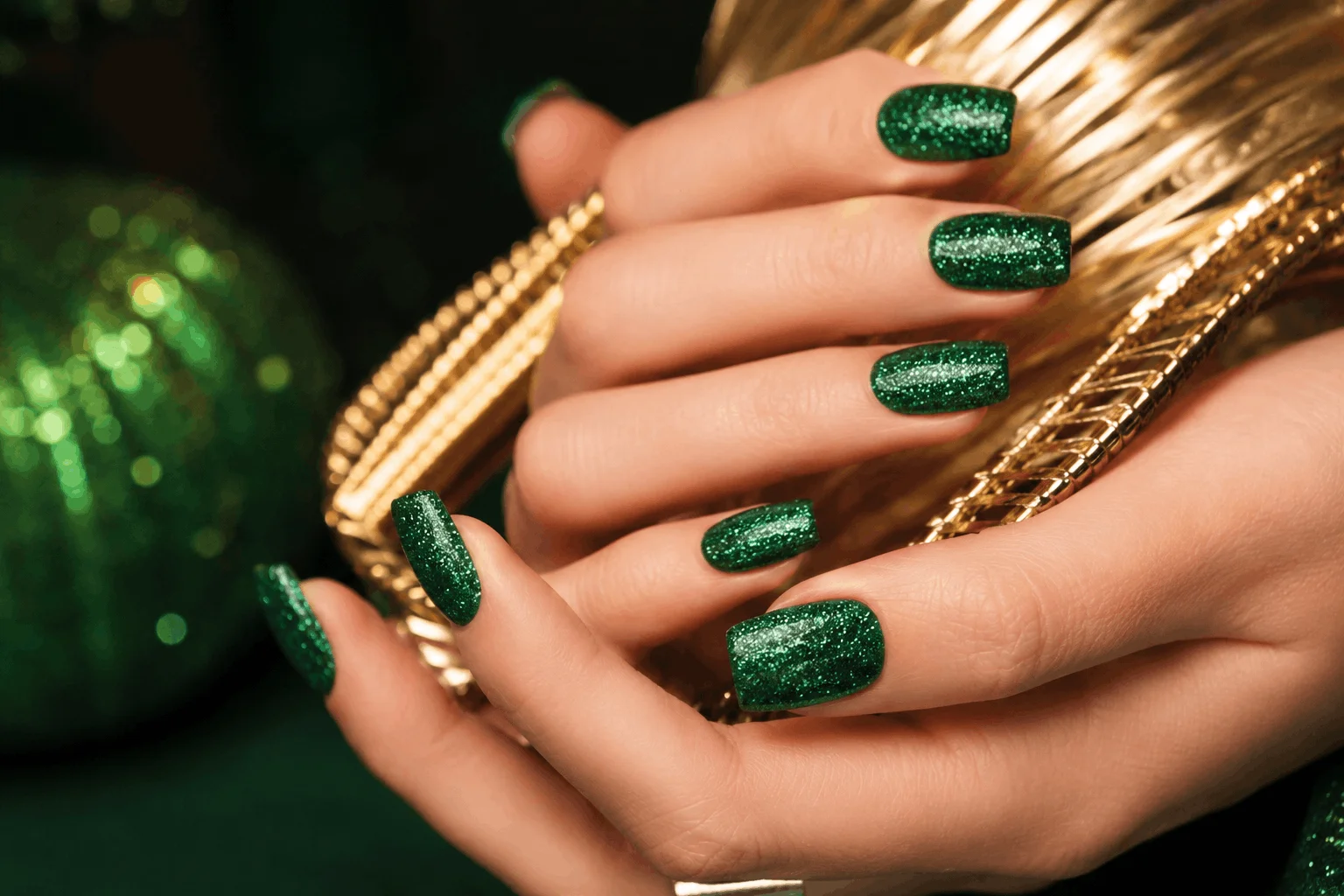 12 Saint Patricks Day Nails That Feel Extra Lucky 4 Green glitter Saint Patrick's Day nails