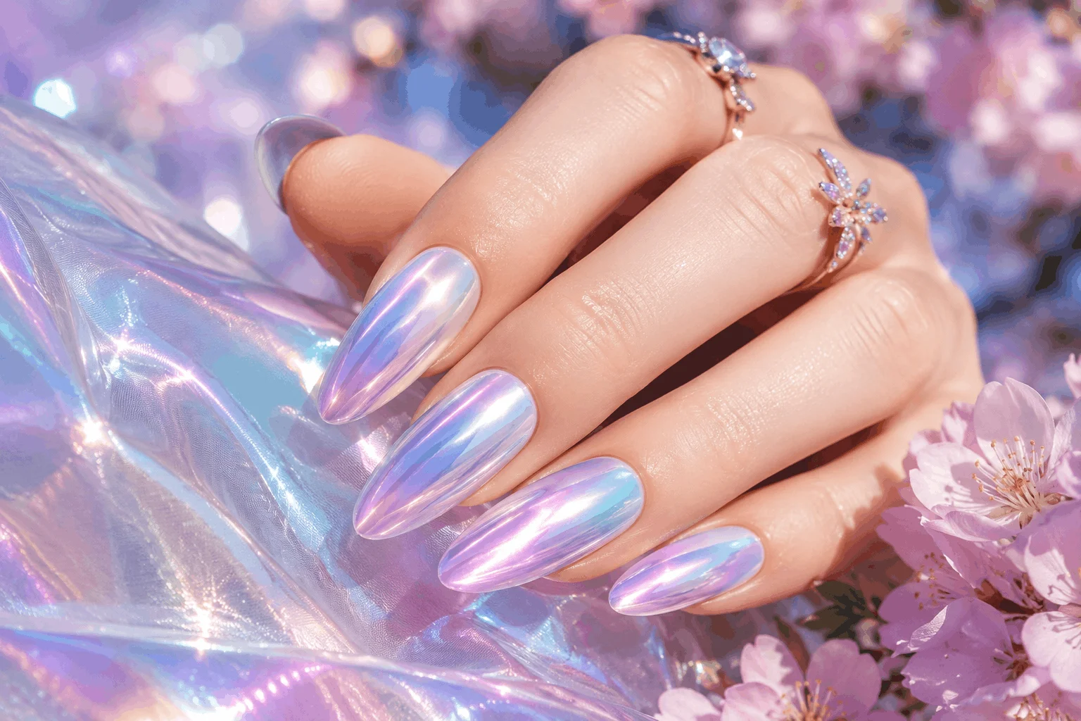 10 Spring Chrome Nails Every Girl Will Copy 6 Iridescent spring nails with rainbow chrome shine