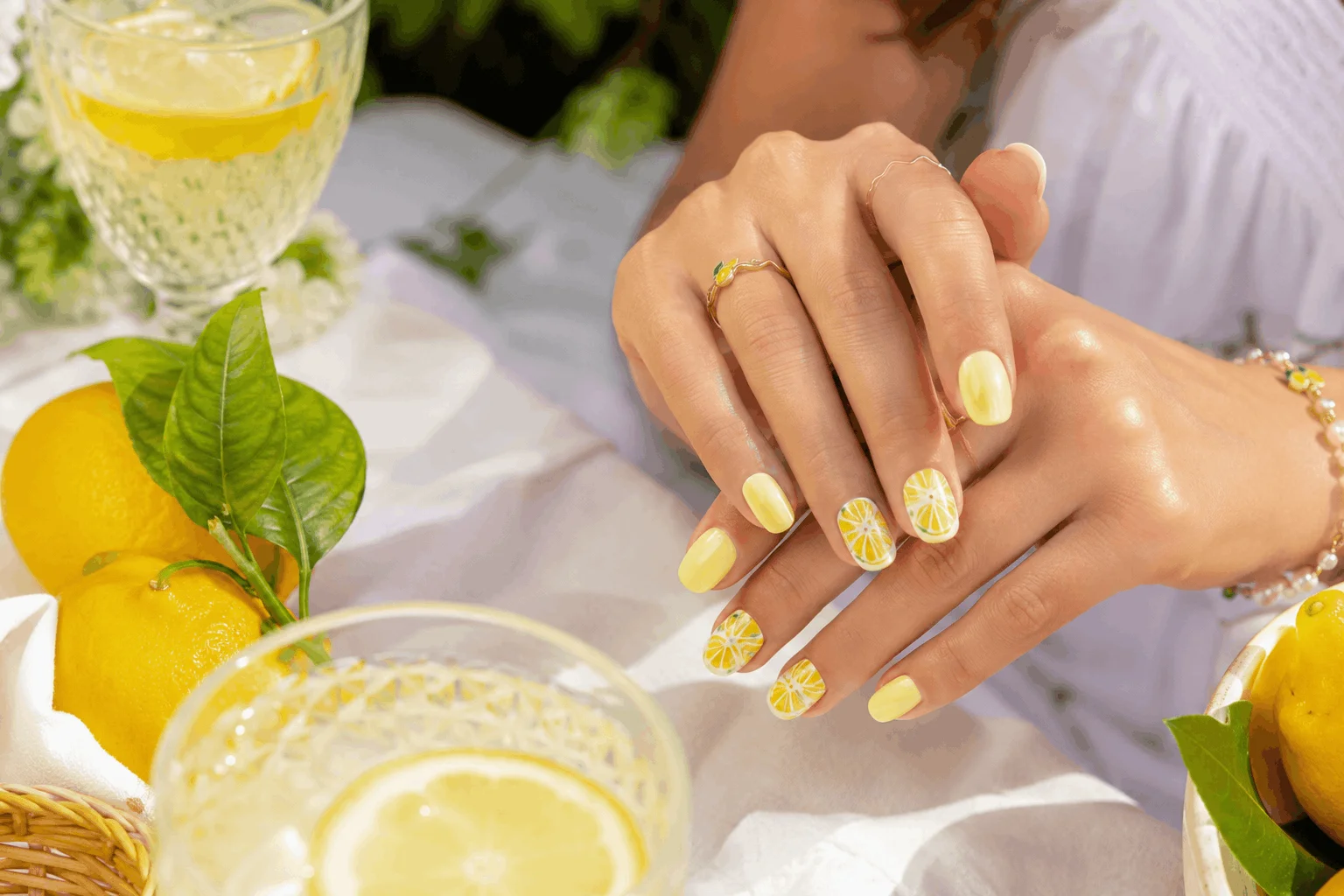 11 Yellow Summer Nails That Look So Bright & Cute 6 Lemon inspired yellow summer nail art with citrus details