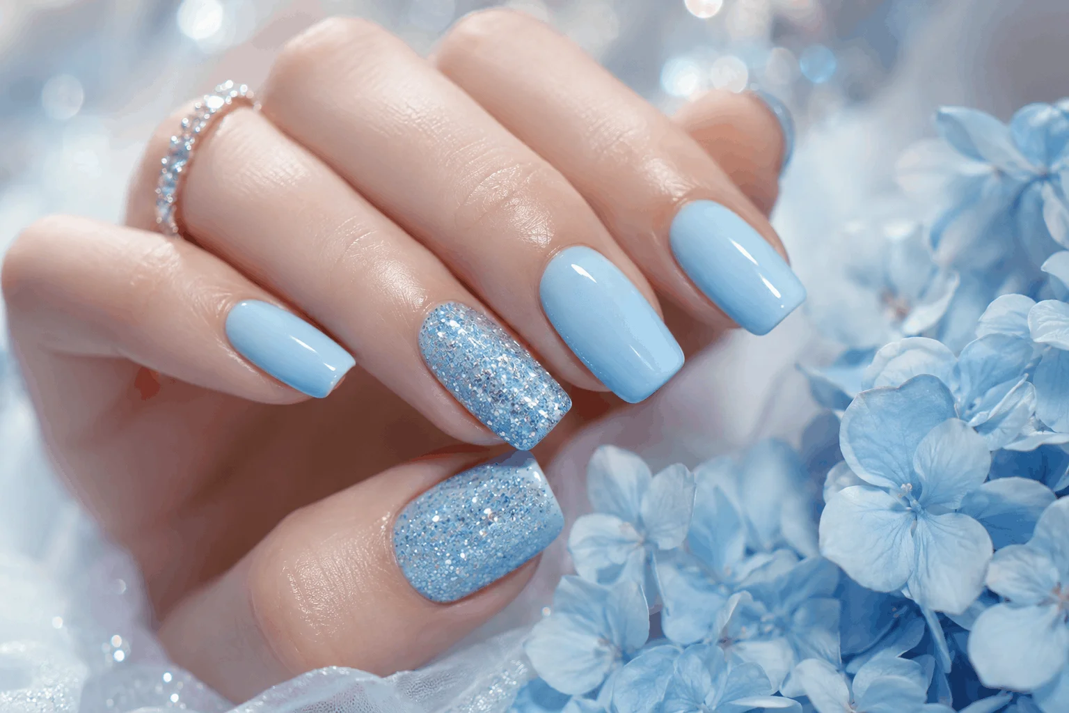 11 Light Blue Spring Nails for a Fresh New Look 10 Light blue nails with silver glitter accents