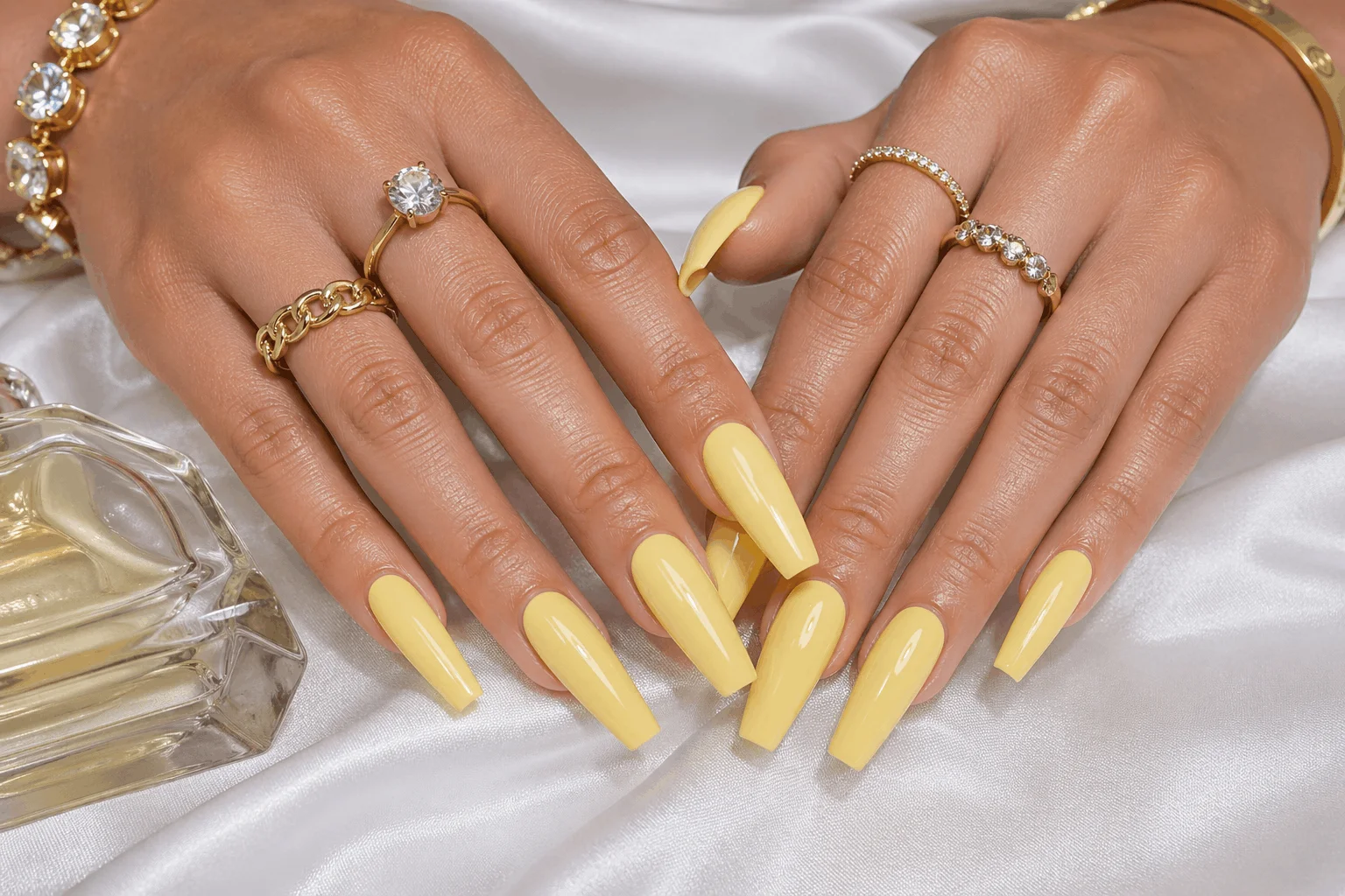 11 Butter Yellow Nails That Feel Soft & Chic 10 Long butter yellow acrylic nails in coffin shape with glossy finish