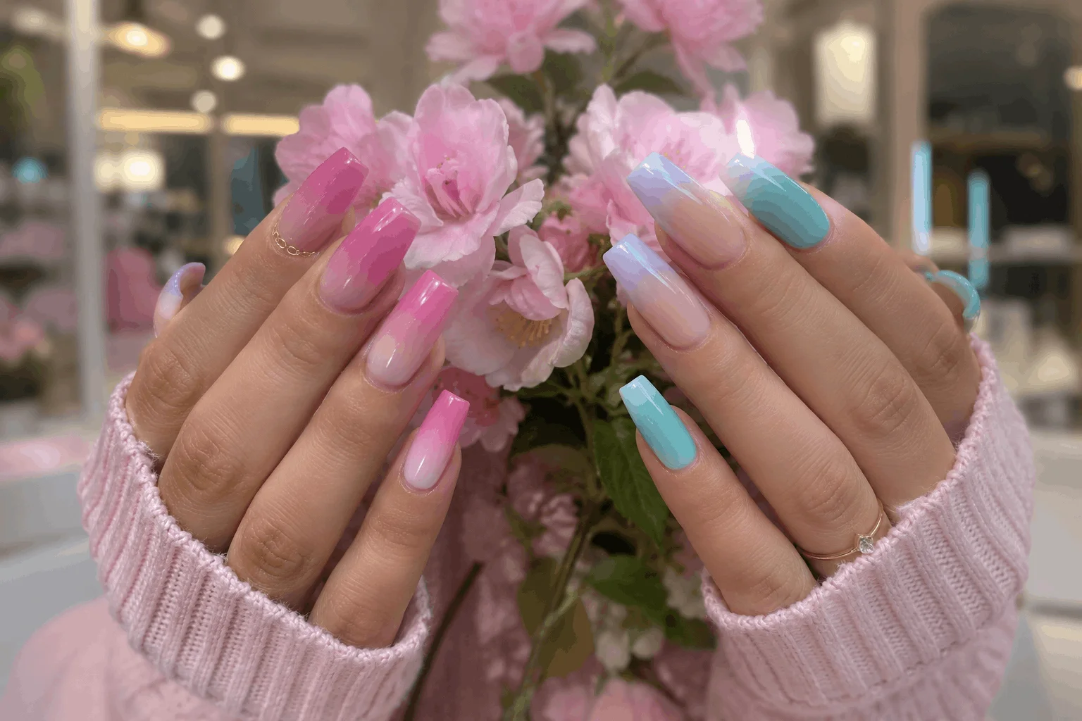 11 Fresh Spring Square Nails to Try This Season 6 Long ombre spring square acrylic nails in pastel gradient colors