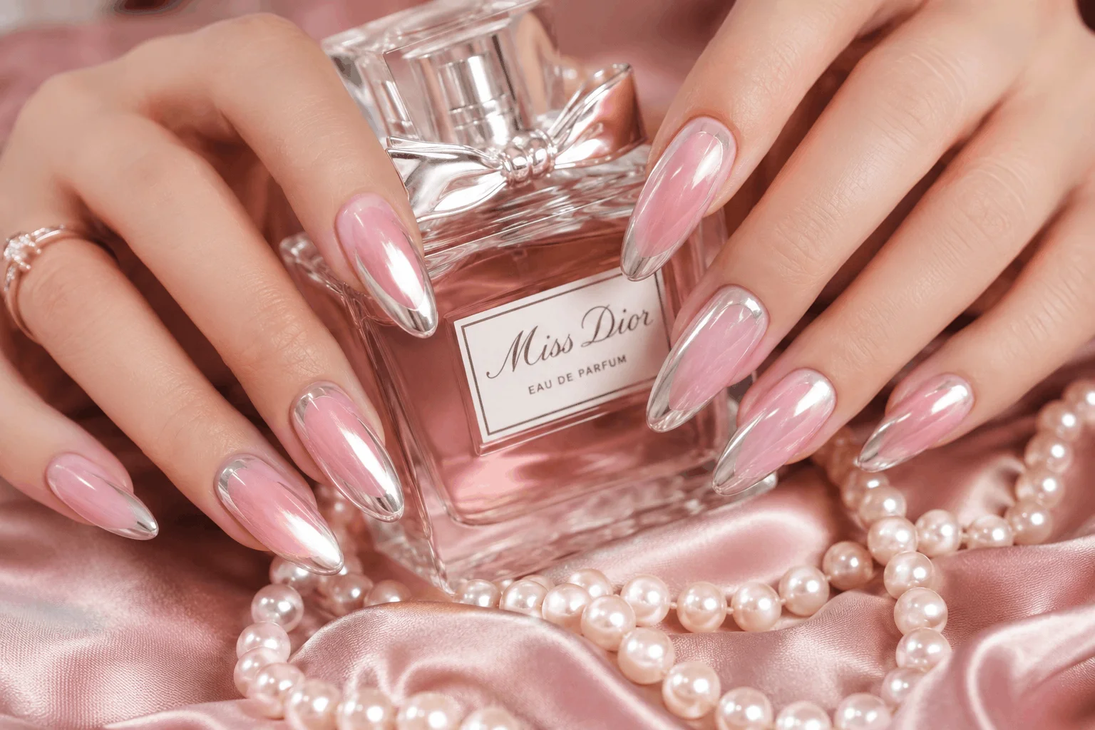 10 Pastel Pink Nails Every Trendy Girl Loves 3 Long pastel pink acrylic nails with chrome accents