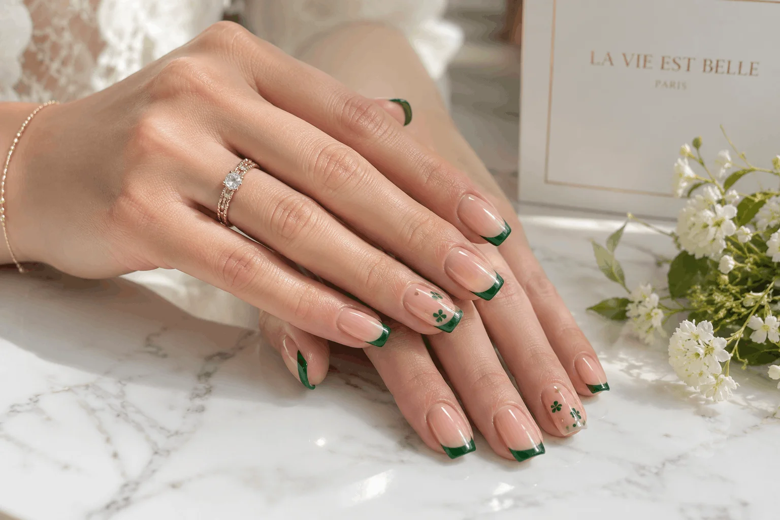 12 Saint Patricks Day Nails That Feel Extra Lucky 5 Lucky clover French tip nails