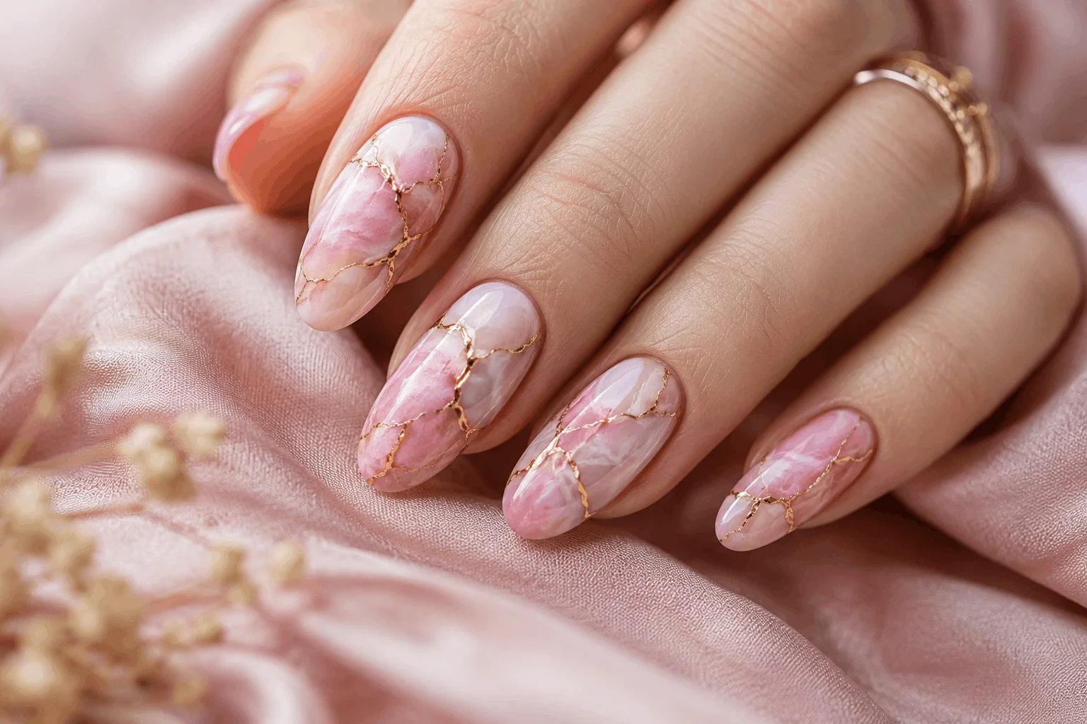 10 Eye-Catching Pink Nails & Hot Pink Gel Styles 10 Luxurious pink marble nails with gold accents