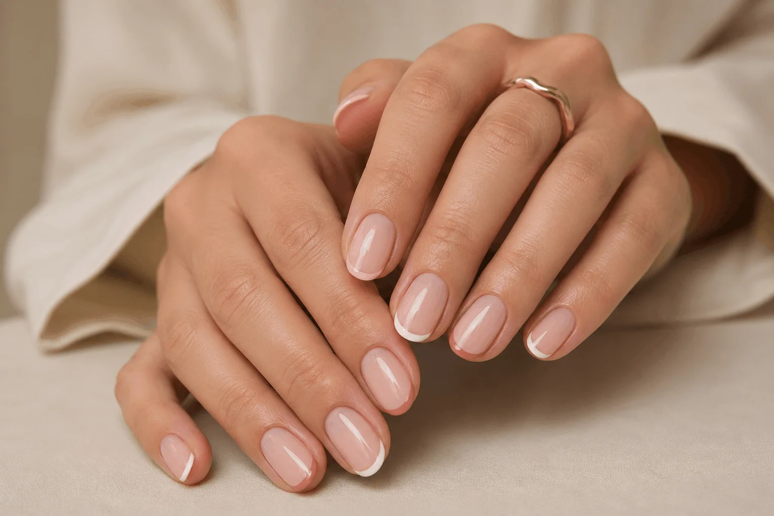 10 Minimalist Early Fall Nails You’ll Love Now 9 Minimal French tip early fall nails soft neutral design