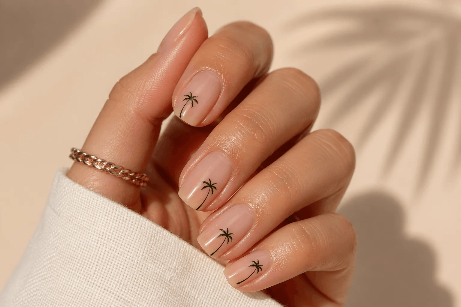 10 End of Summer Nails for a Perfect Seasonal Shift 5 Minimal palm tree nail design on nude base