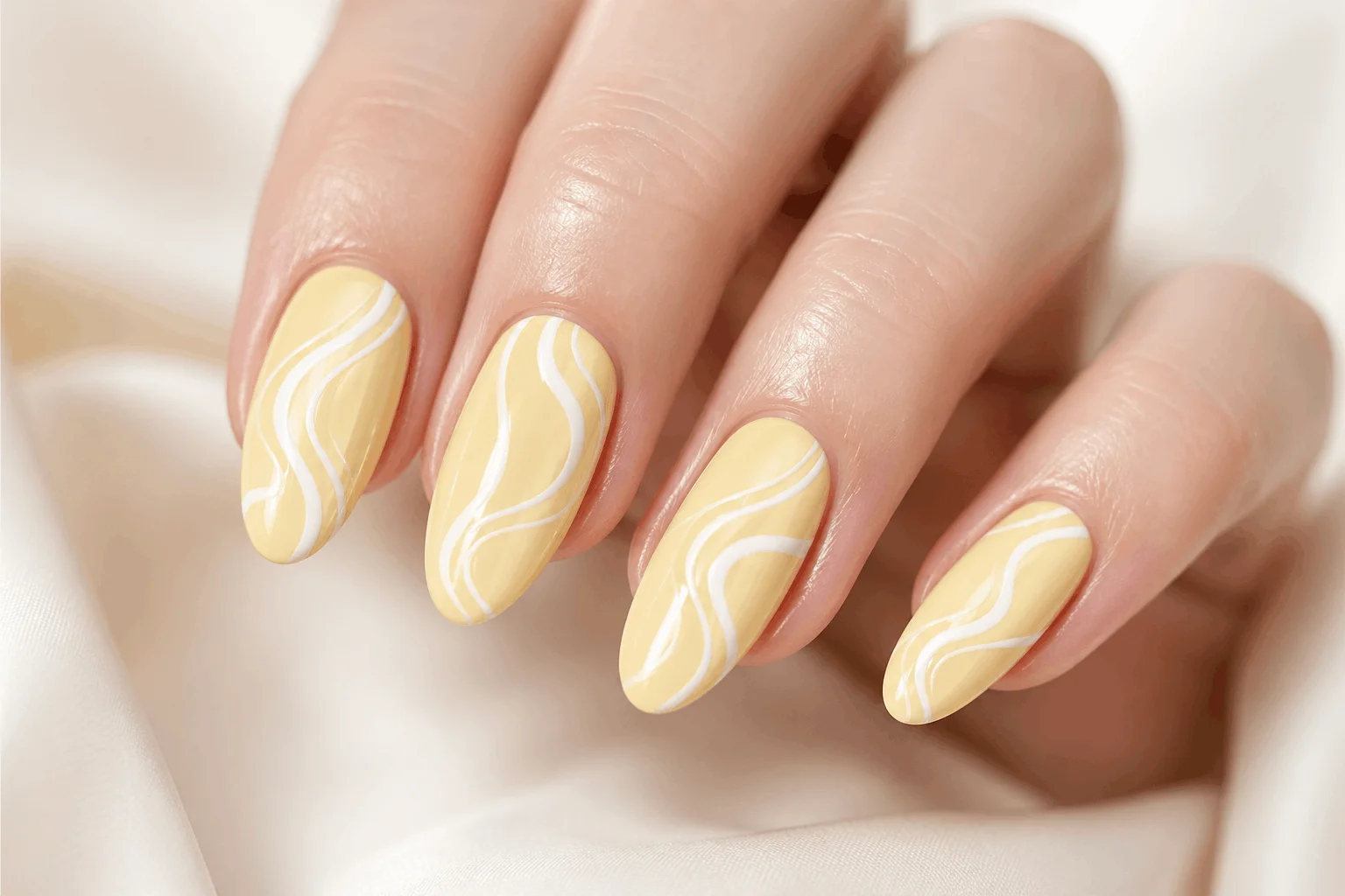 11 Butter Yellow Nails That Feel Soft & Chic 9 Minimalist butter yellow nails with simple line and dot design