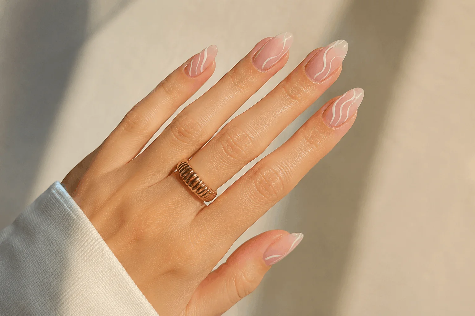 10 Wave Acrylic Nails Perfect for Summer Vibes 4 Minimalist nude and white wave nails design