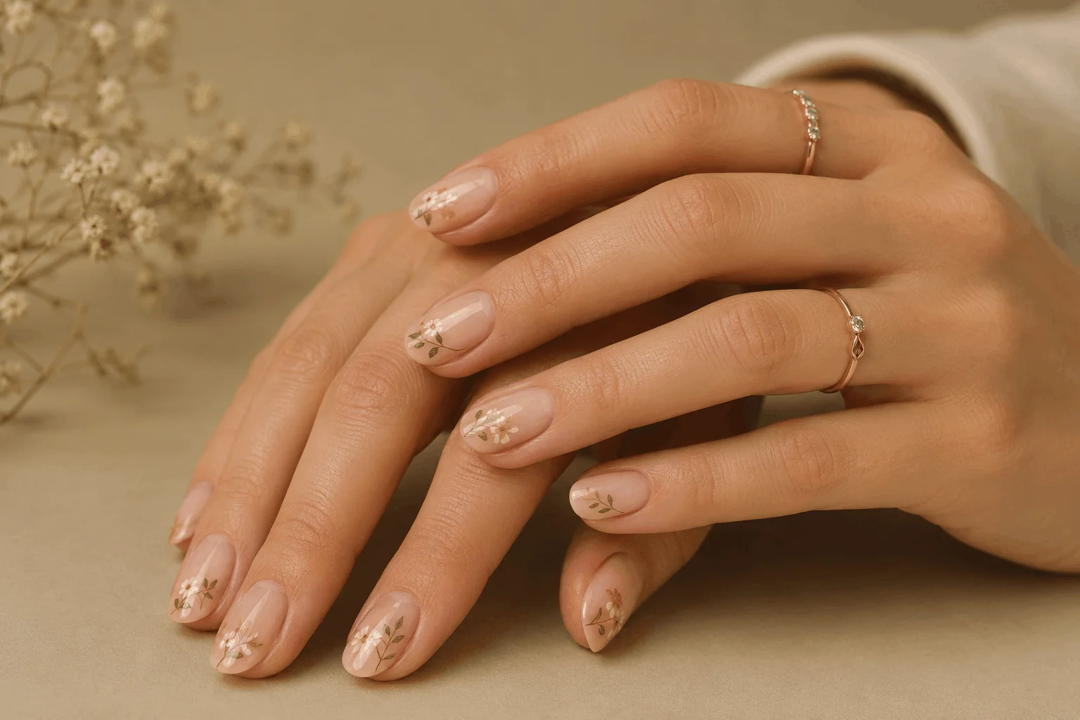 10 Cute May Nails You'll Want to Copy This Season 8 Minimalist nude floral manicure for May