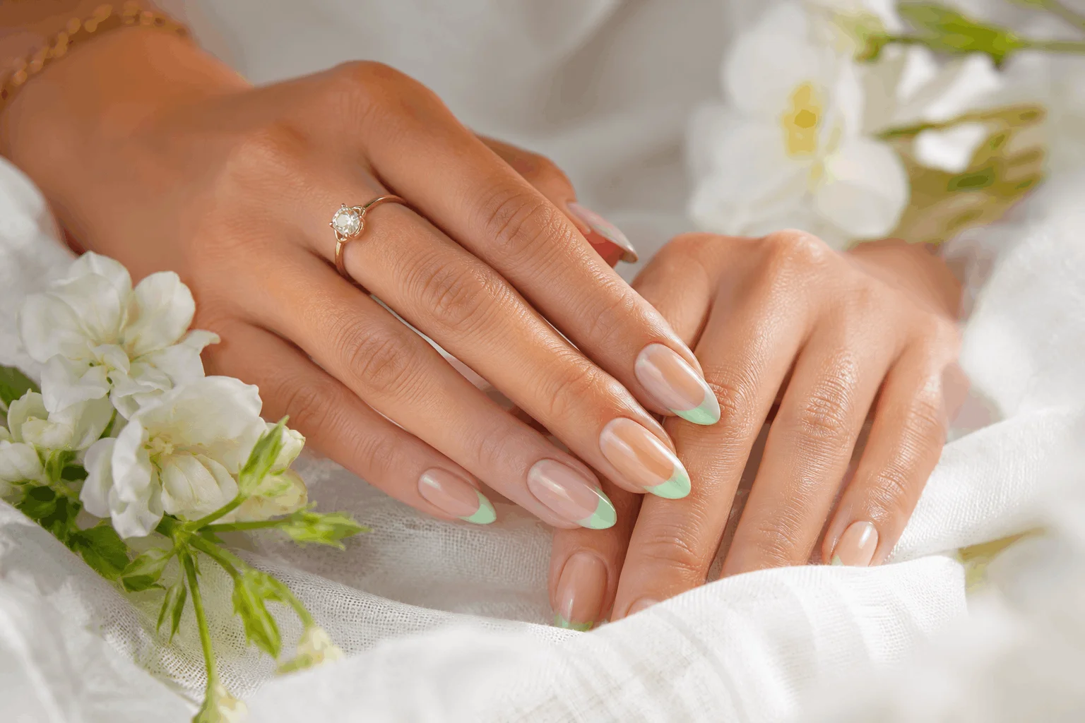 11 Green Spring Nails Everyone Will Copy 3 Mint green French tip spring nails on almond-shaped manicure