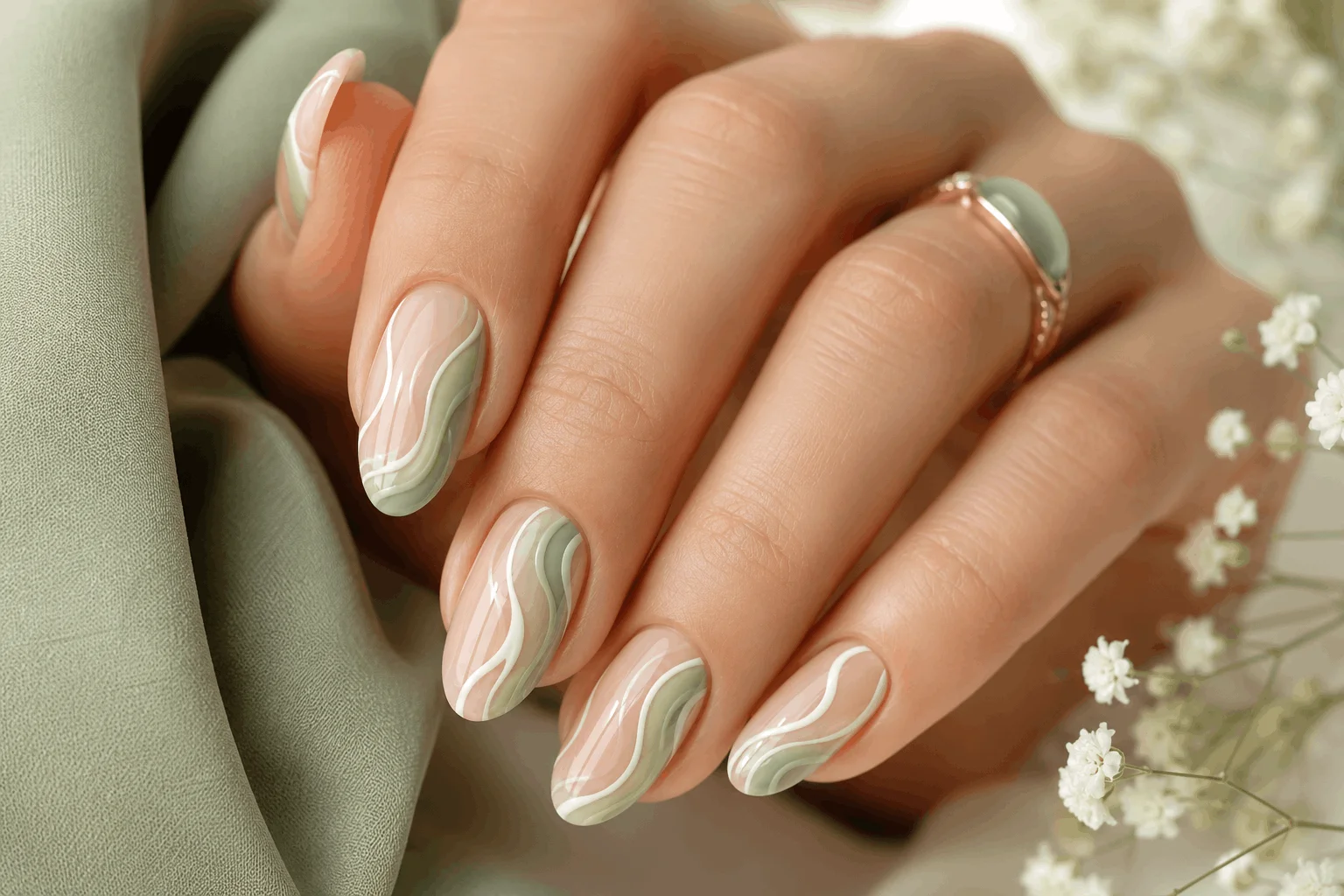 11 Green Spring Nails Everyone Will Copy 6 Mint green swirl nail designs with abstract spring manicure art