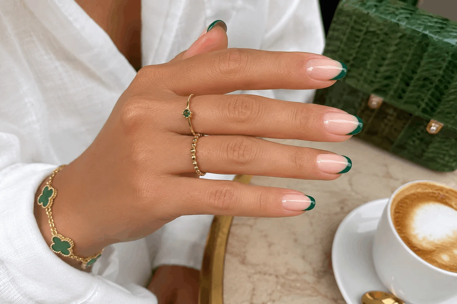 12 Green Summer Nails That Scream Vacation Vibes 5 Modern green French tip nails with classy summer style