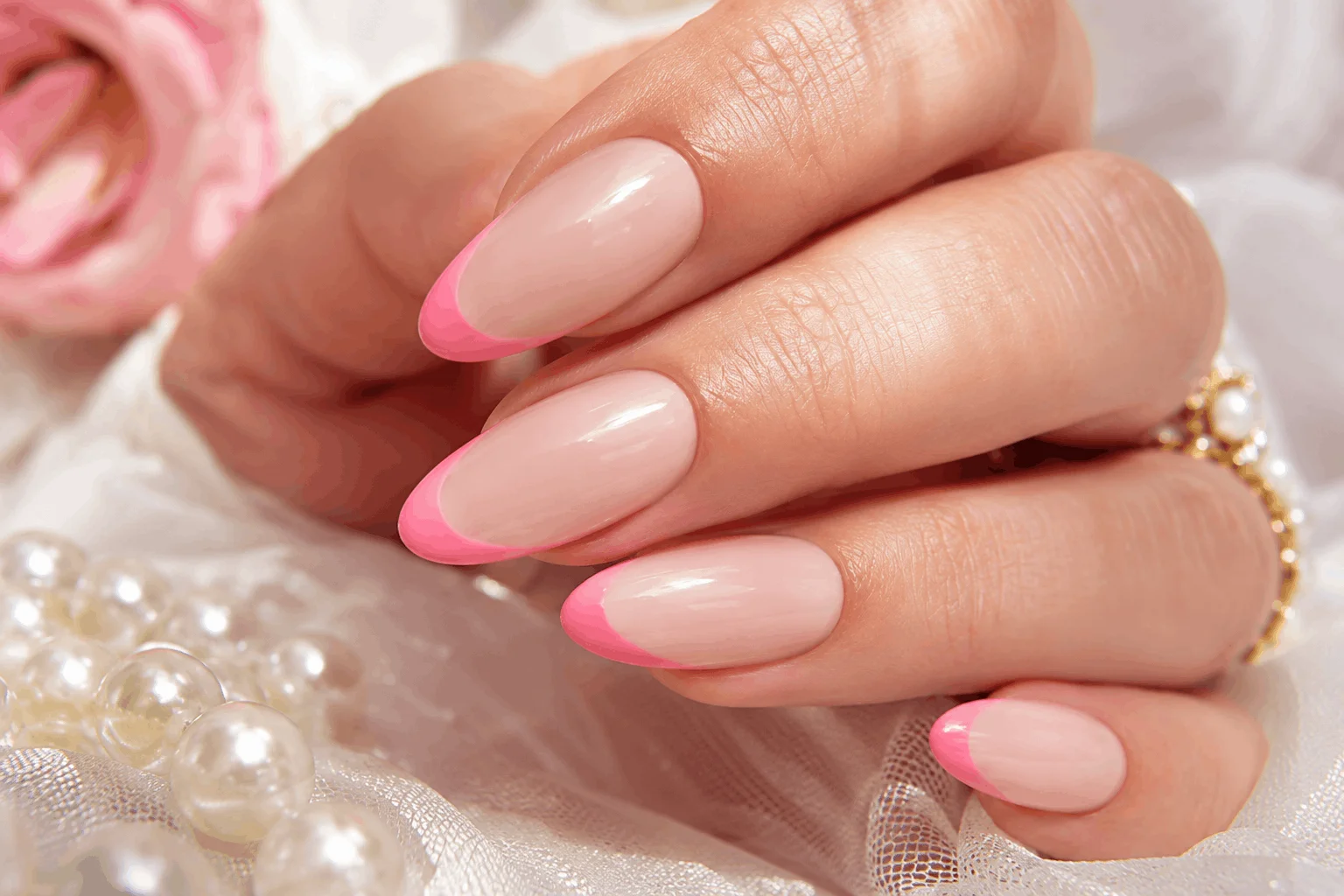 10 Eye-Catching Pink Nails & Hot Pink Gel Styles 5 Modern pink French tip manicure design