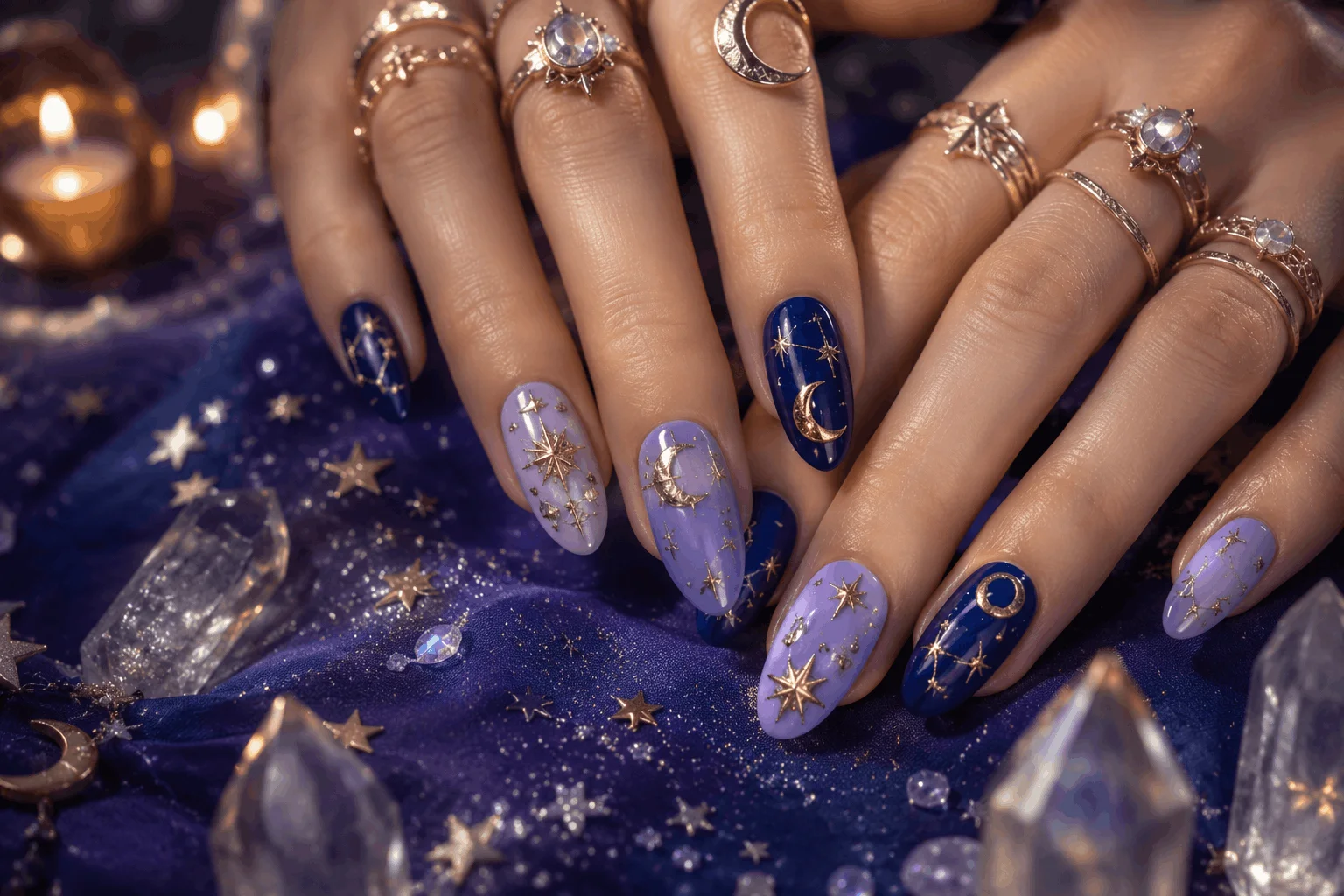 12 Coachella Nails Designs That Steal the Spotlight 5 Moon and star celestial nail art for festival season