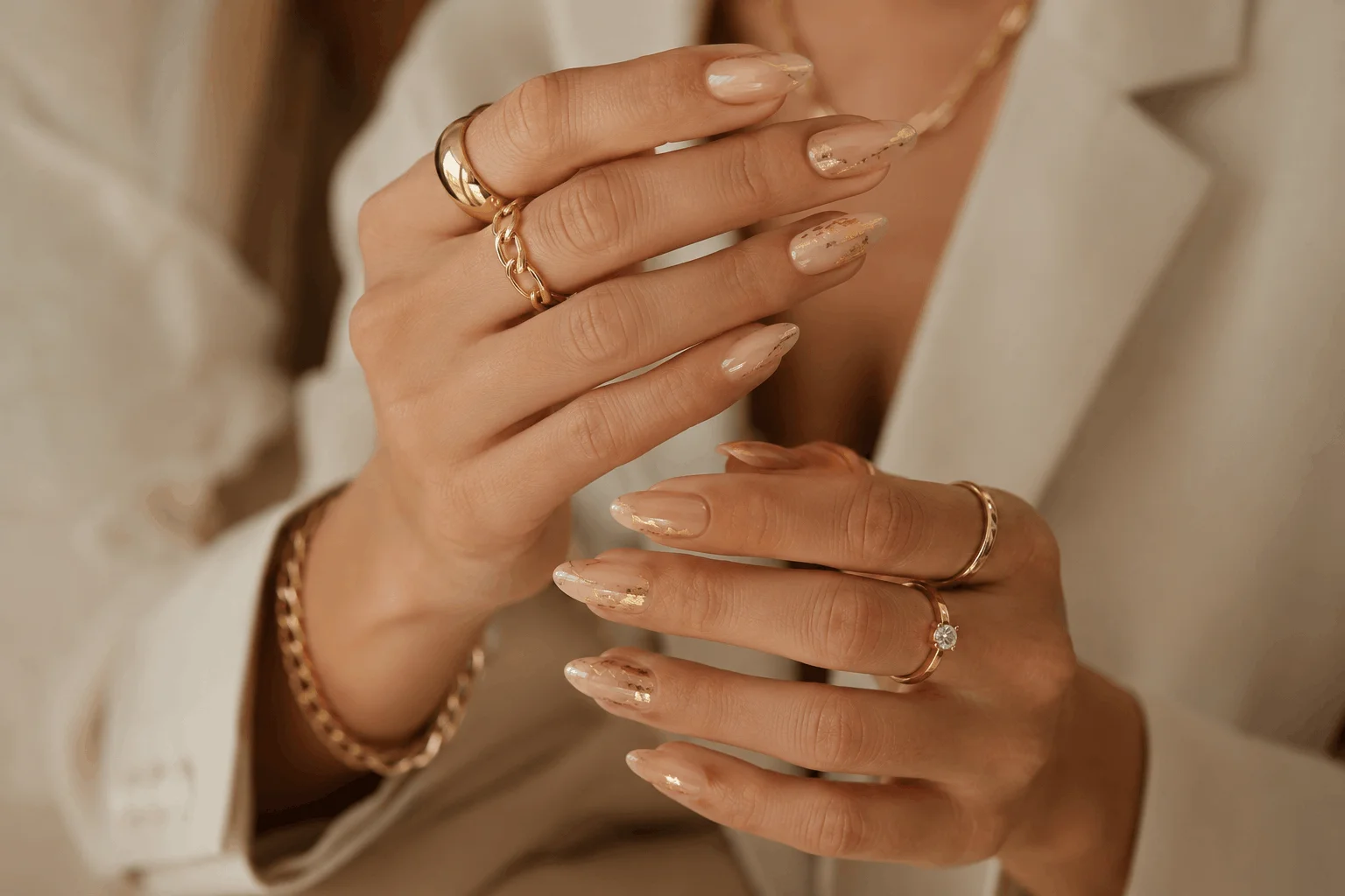 11 August Nails Everyone Will Be Wearing This Summer 11 Nude nails with elegant gold foil nail art