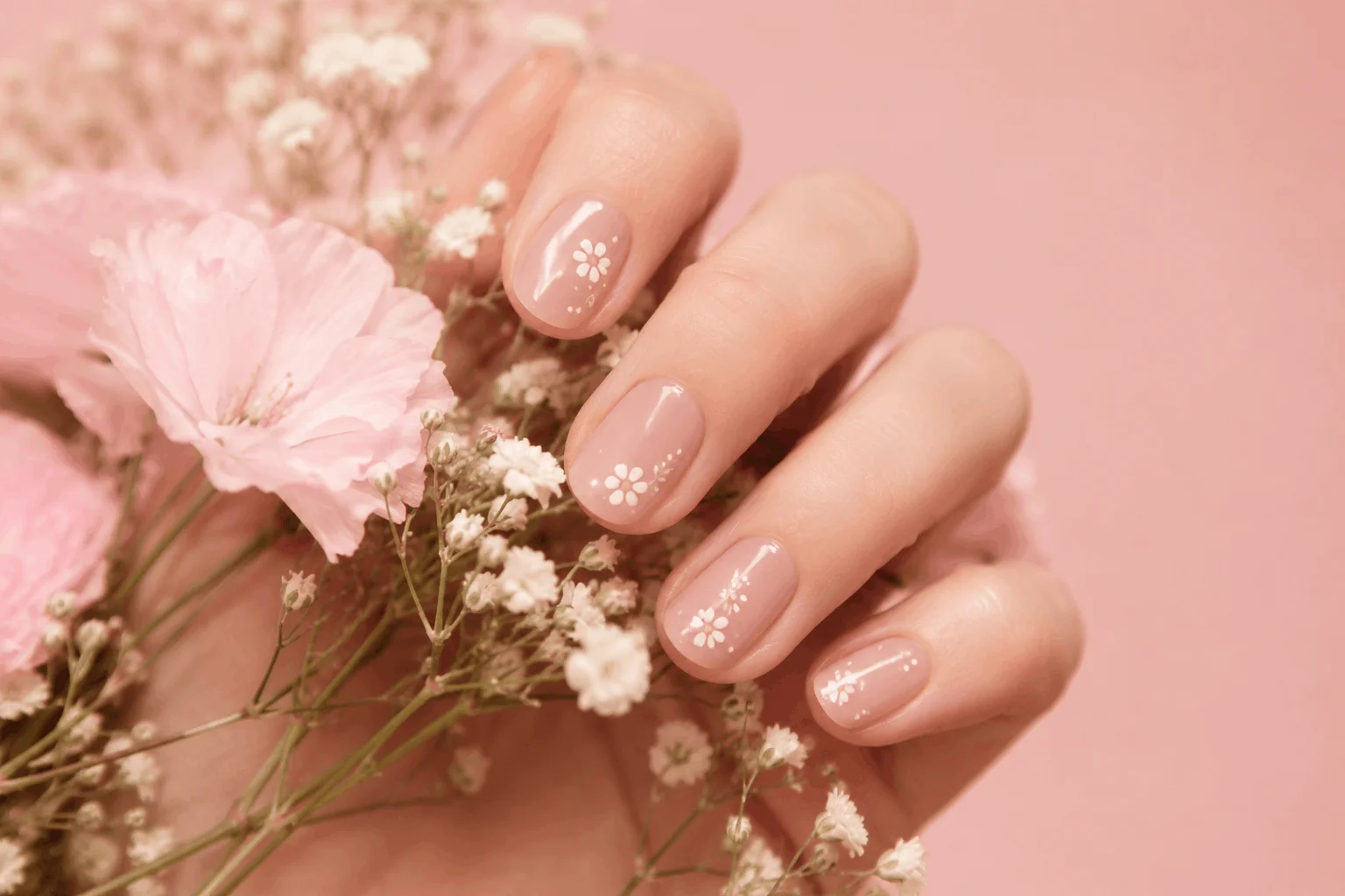 11 Simple Summer Nails Anyone Can Copy Fast 5 Nude summer nails with tiny floral art