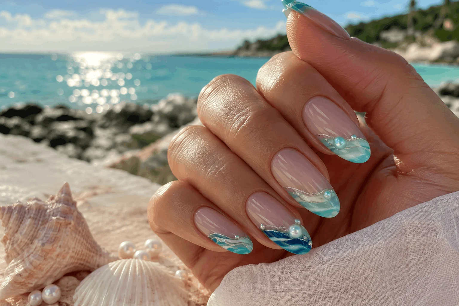 11 Summer French Tip Nails Trending on Pinterest 11 Ocean blue summer French tip nails with beach aesthetic