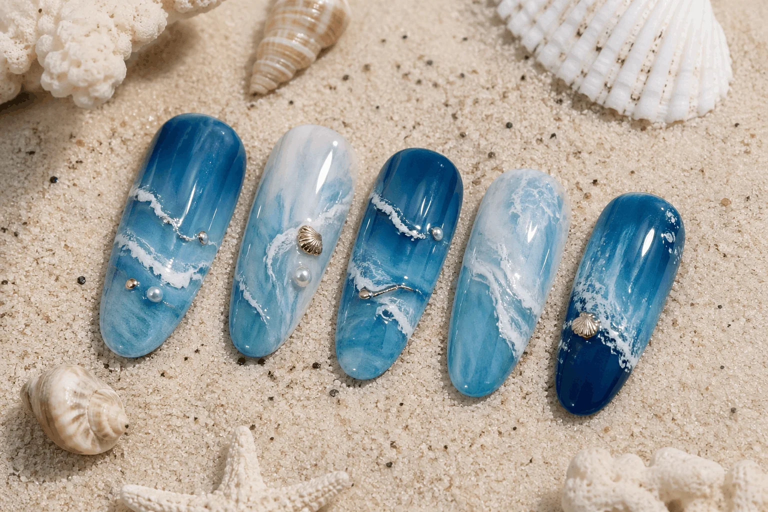 10 Summer Acrylic Nails 2026 That Look Stunning 5 Ocean blue summer nails 2026 with wave design