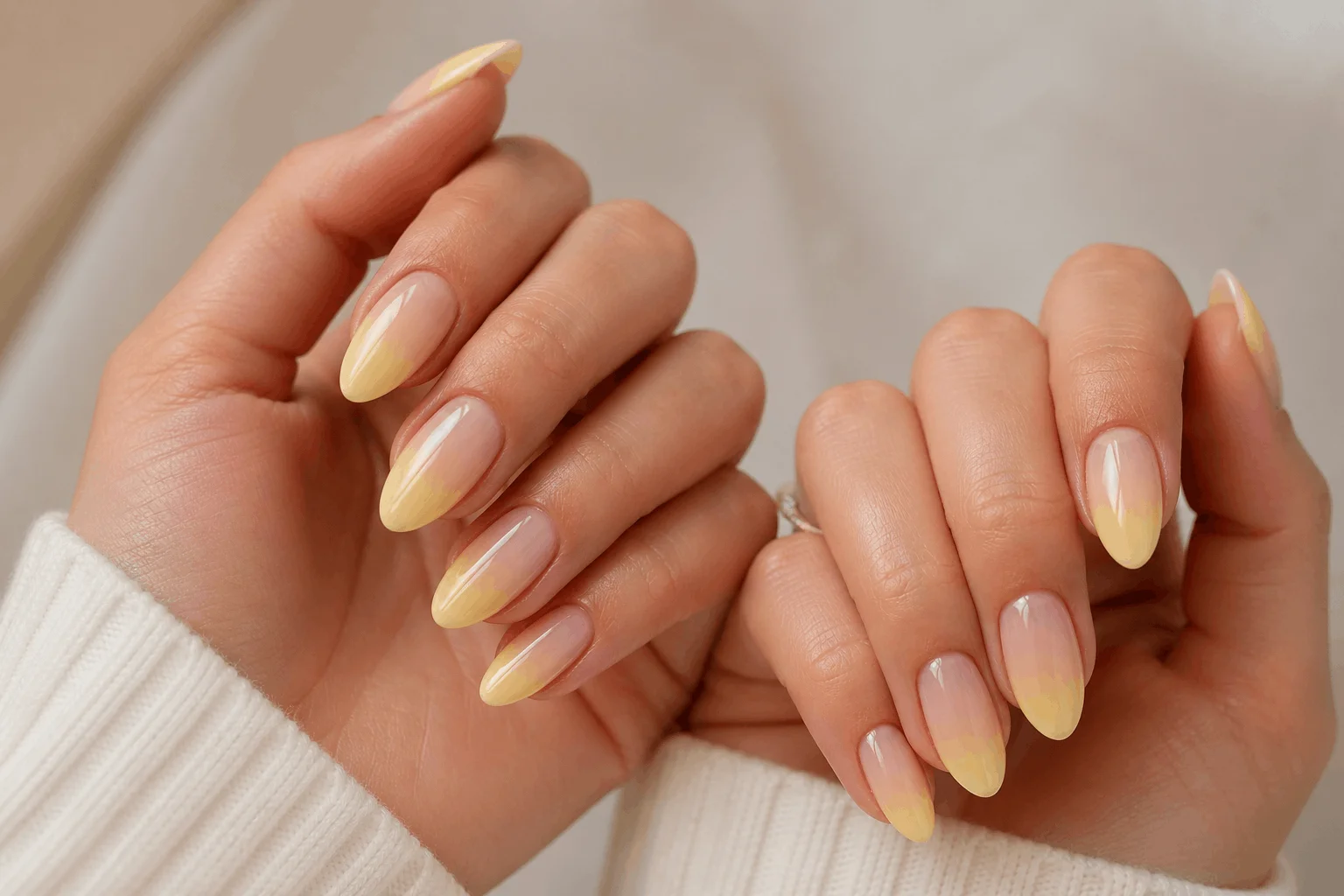11 Butter Yellow Nails That Feel Soft & Chic 7 Ombre butter yellow nails blending nude and soft yellow tones