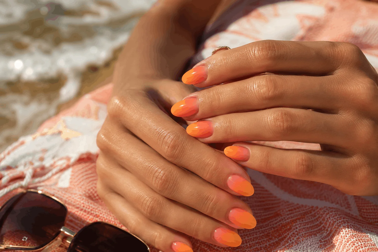 10 Orange Summer Nails That Scream Vacation Mode 6 Orange ombre summer nails with peach coral gradient