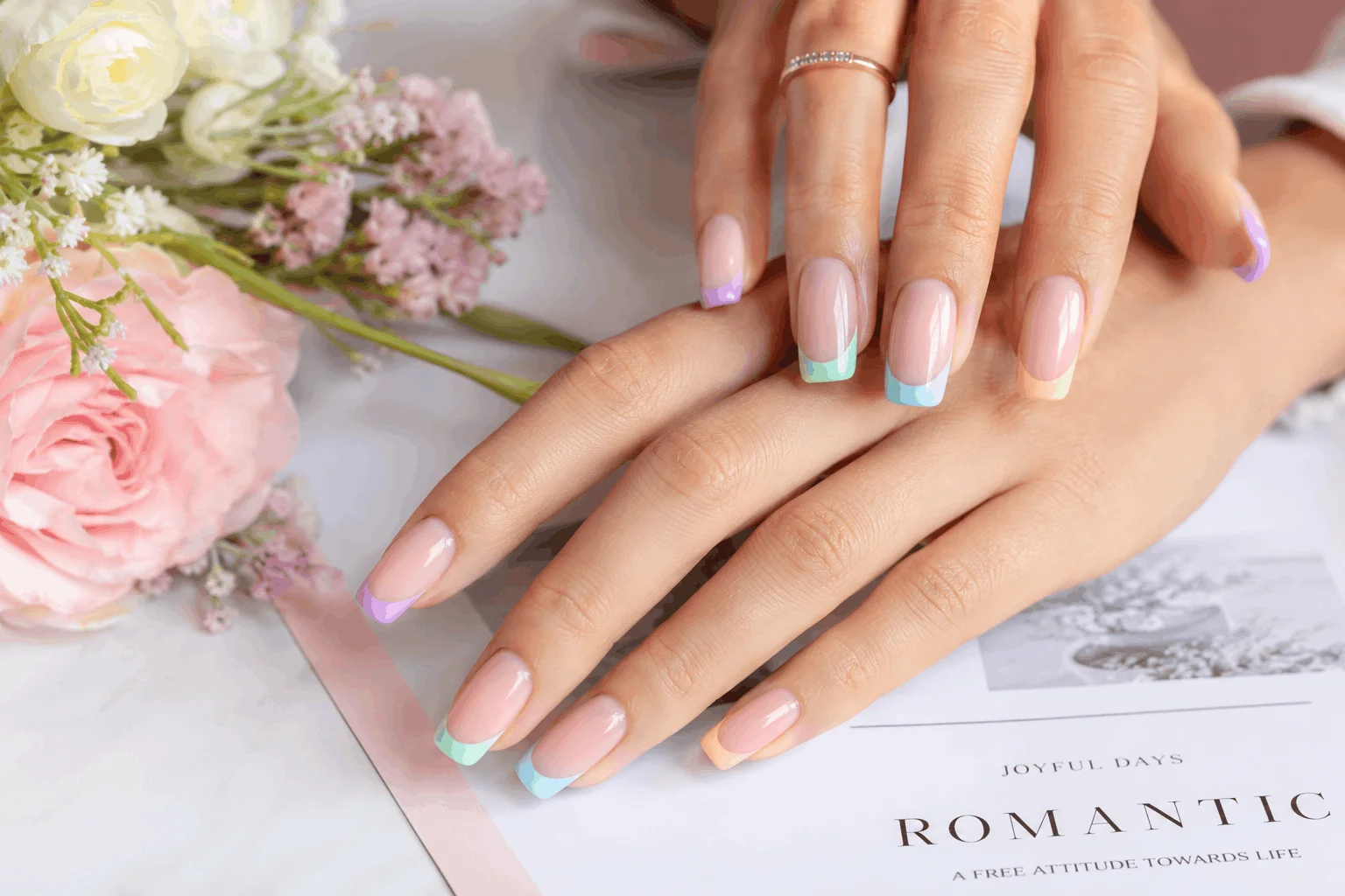 10 Spring Nails Ideas That Look So Pretty in Photos 3 Pastel French tip spring nails with colorful manicure design