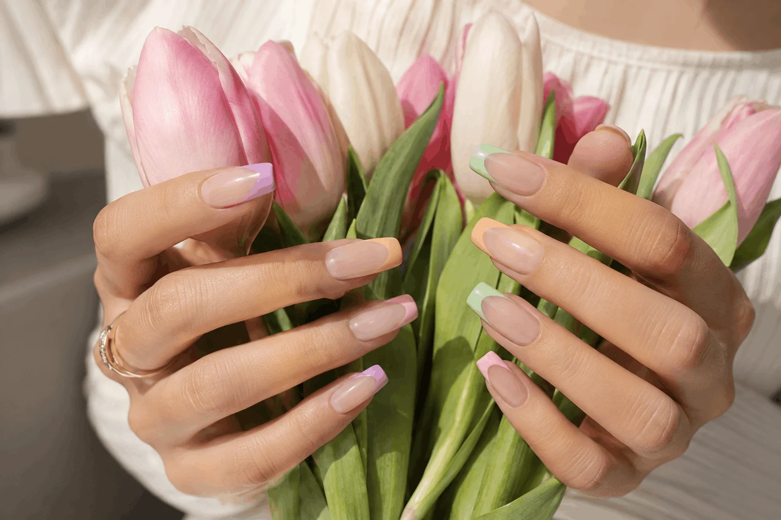 11 Fresh Spring Square Nails to Try This Season 4 Pastel French tip spring square nails with modern colorful design
