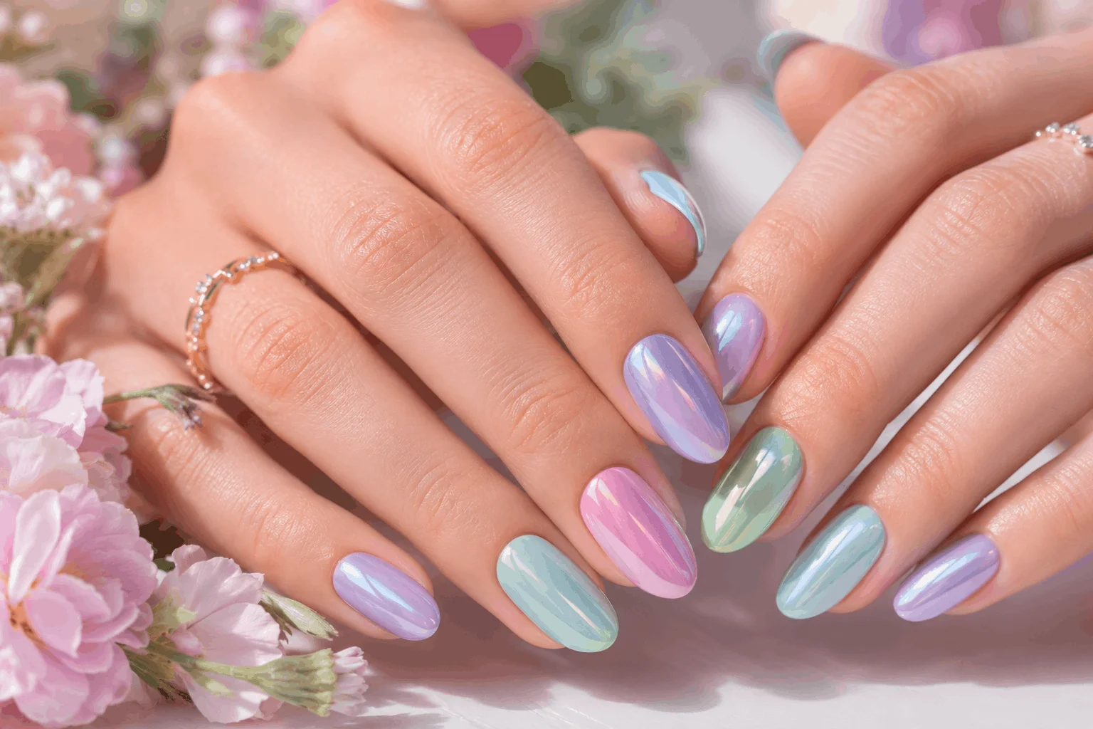 10 Spring Chrome Nails Every Girl Will Copy 2 Pastel chrome nails with glossy spring manicure colors