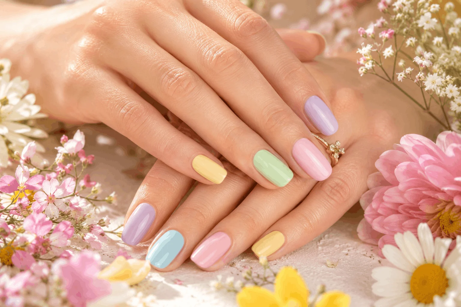 10 Cute May Nails You'll Want to Copy This Season 3 Pastel rainbow nails in spring colors