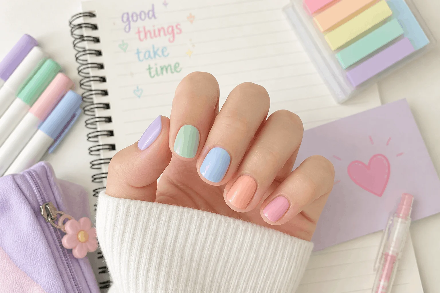 10 Short Back to School Nails for a Clean Look 7 Pastel short back to school nails colorful clean look