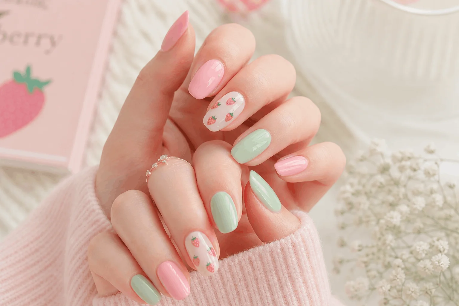 10 Strawberry Nails Designs You’ll Want Now 4 Pastel strawberry nails soft aesthetic design