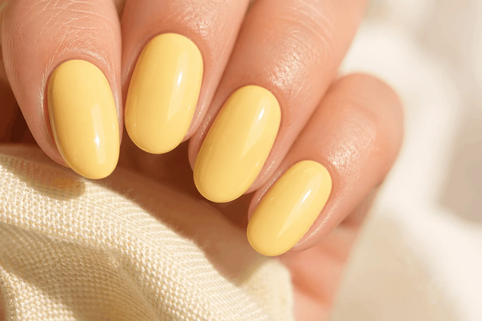 11 Butter Yellow Nails That Feel Soft & Chic 4 Pastel yellow nails with high shine glossy top coat
