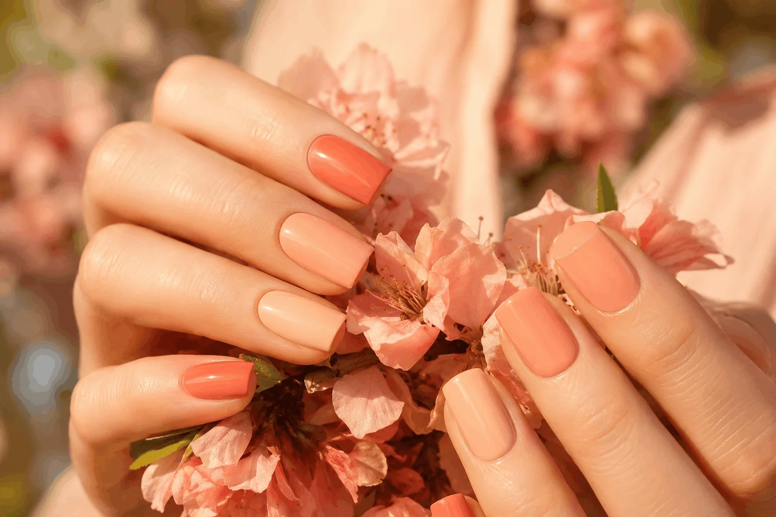 11 Fresh Spring Square Nails to Try This Season 10 Peach and coral spring square nails with glossy finish
