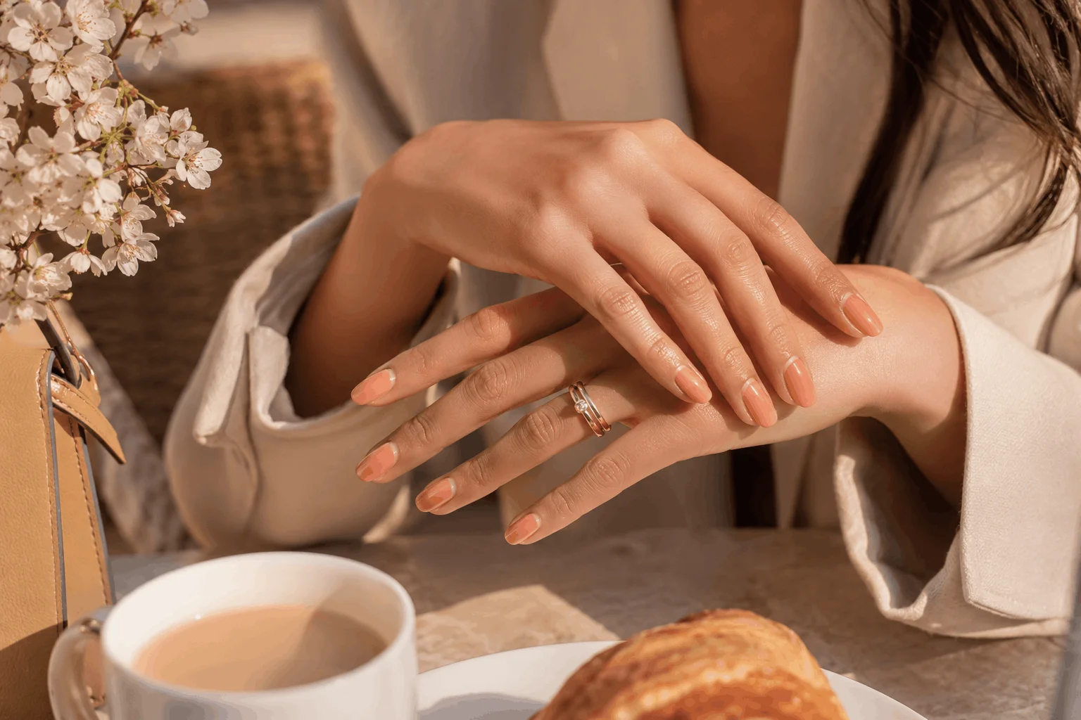 10 Spring Nails Ideas That Look So Pretty in Photos 7 Peachy nude spring nails with elegant glossy manicure look